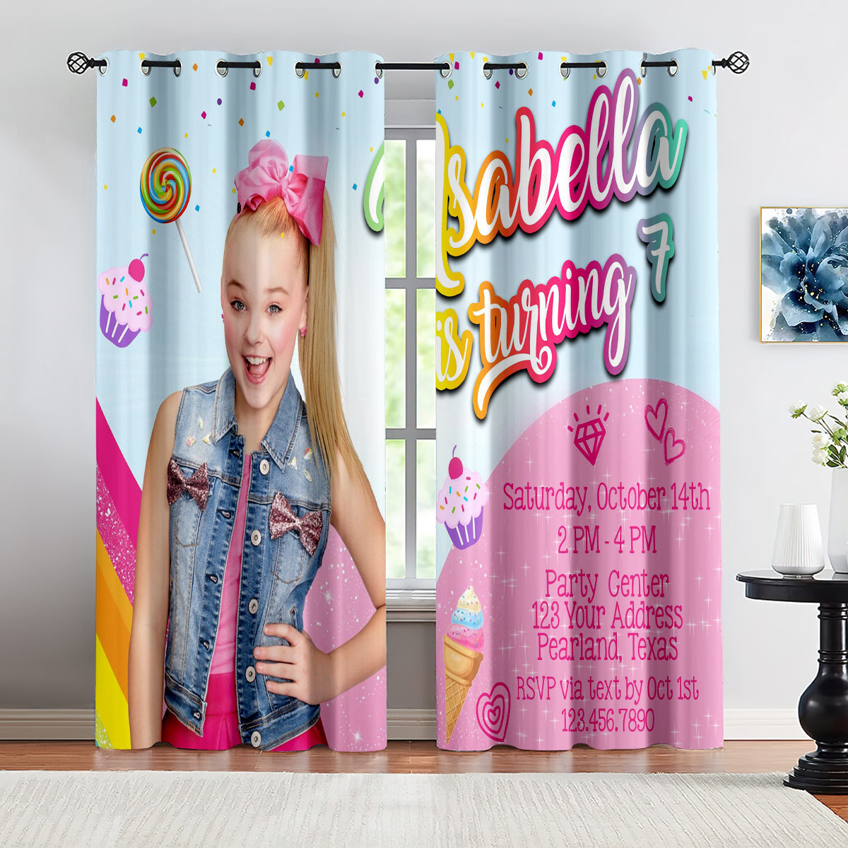 JoJo Siwa Blackout Curtains Drapes for Window Treatment Set