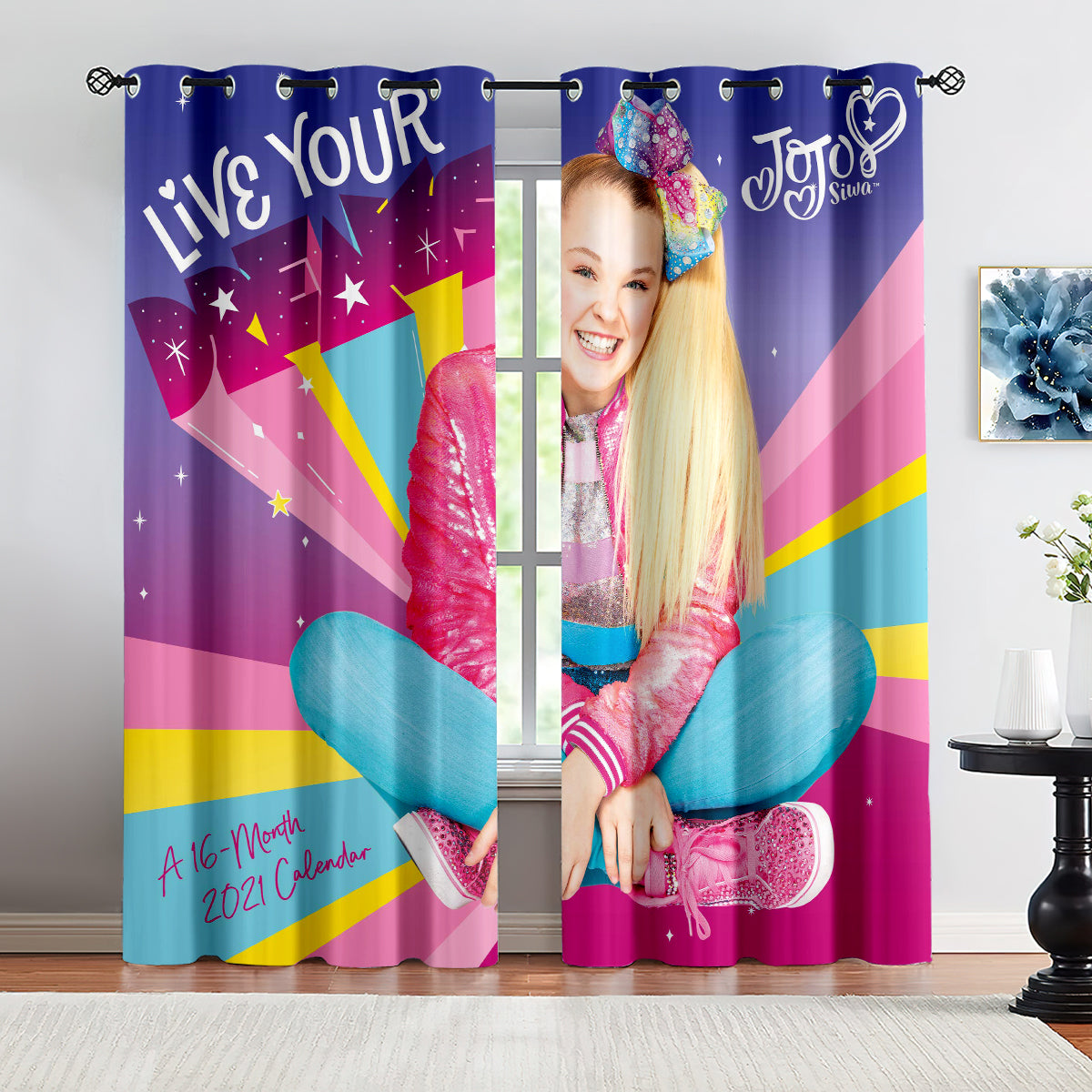 JoJo Siwa Blackout Curtains Drapes for Window Treatment Set