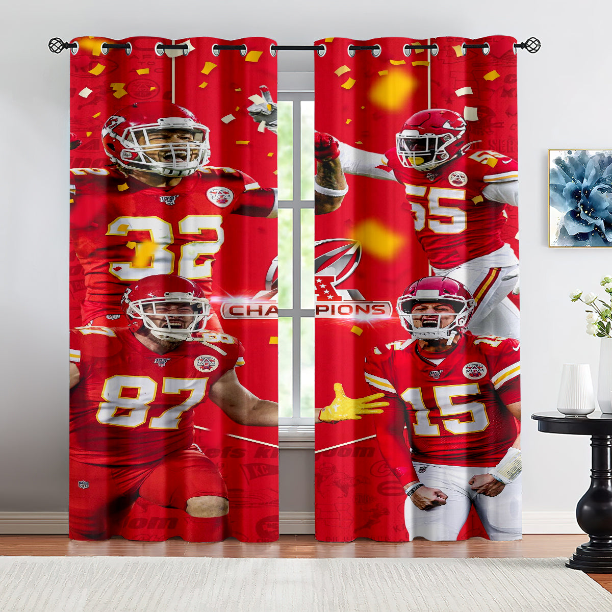 Kansas City Chiefs Football League Curtains Blackout Window Treatments Drapes Room Decor