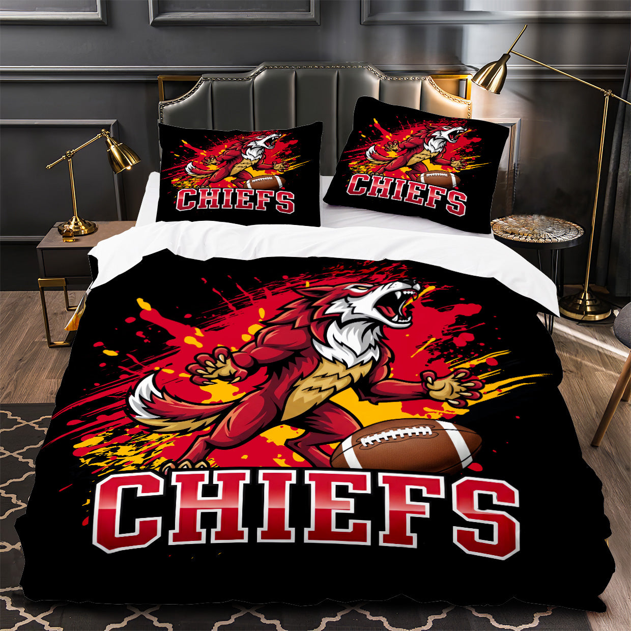 Kansas City Chiefs Football Duvet Cover Quilt Case Pillowcase Bedding Set Without Filler