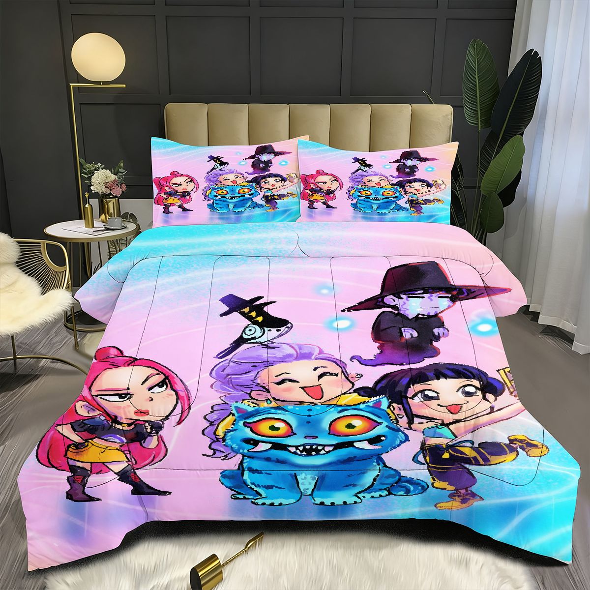 Kpop Demon Hunters Comforter Pillowcase Sets Blanket All Season Reversible Quilted Duvet