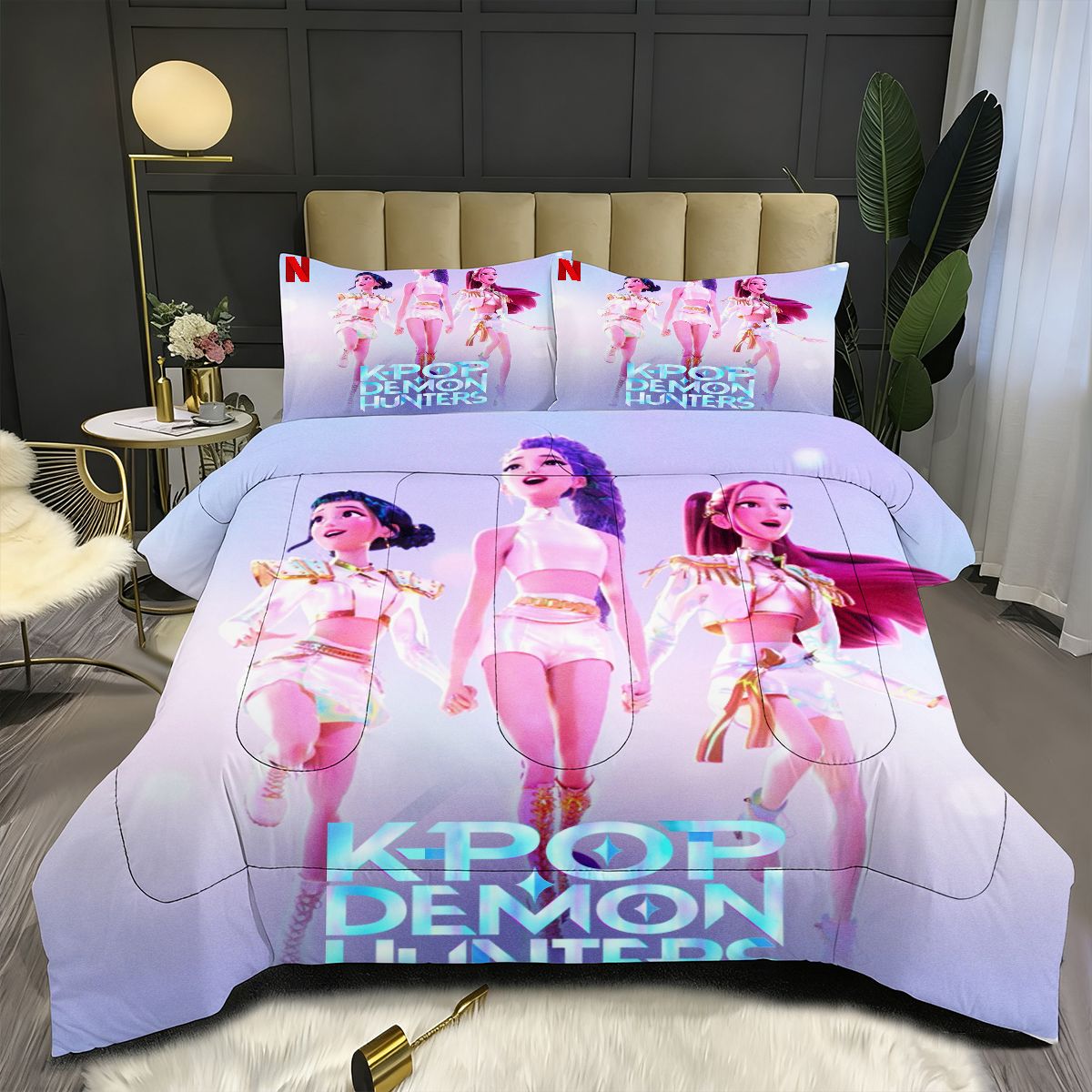 Kpop Demon Hunters Comforter Pillowcase Sets Blanket All Season Reversible Quilted Duvet