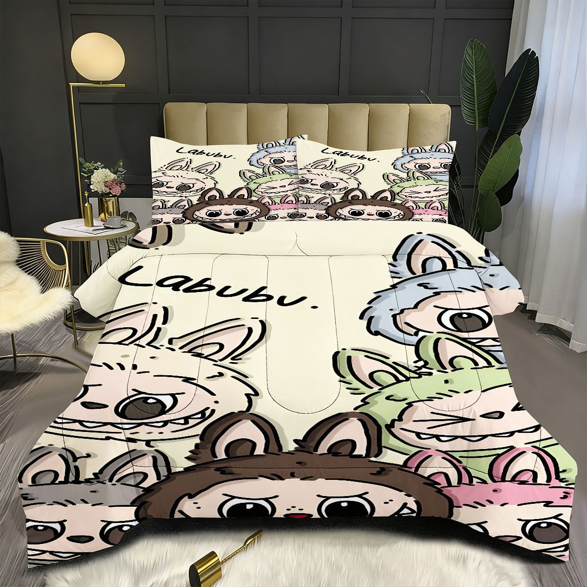 Labubu Comforter Pillowcase Sets Blanket All Season Reversible Quilted Duvet