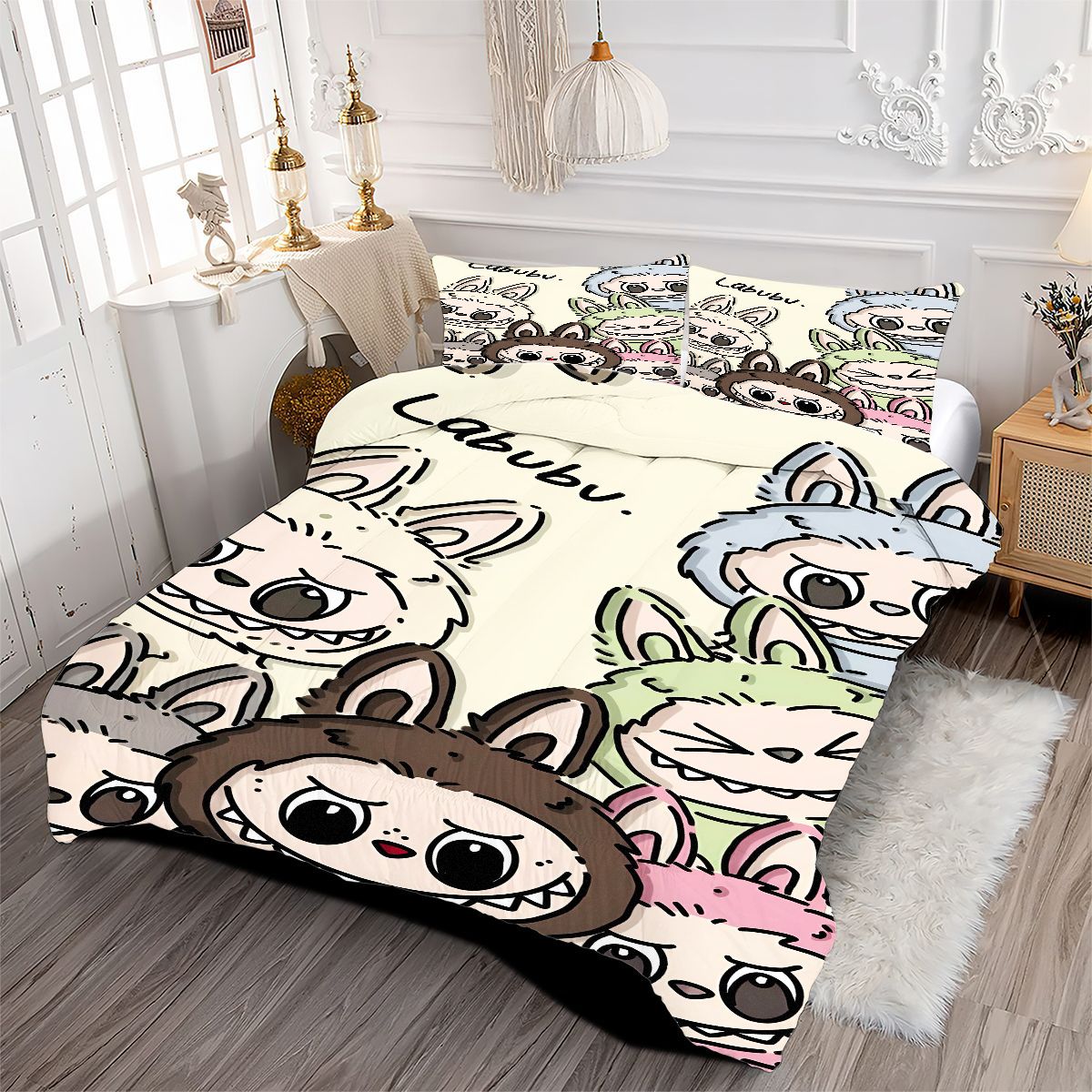 Labubu Comforter Pillowcase Sets Blanket All Season Reversible Quilted Duvet
