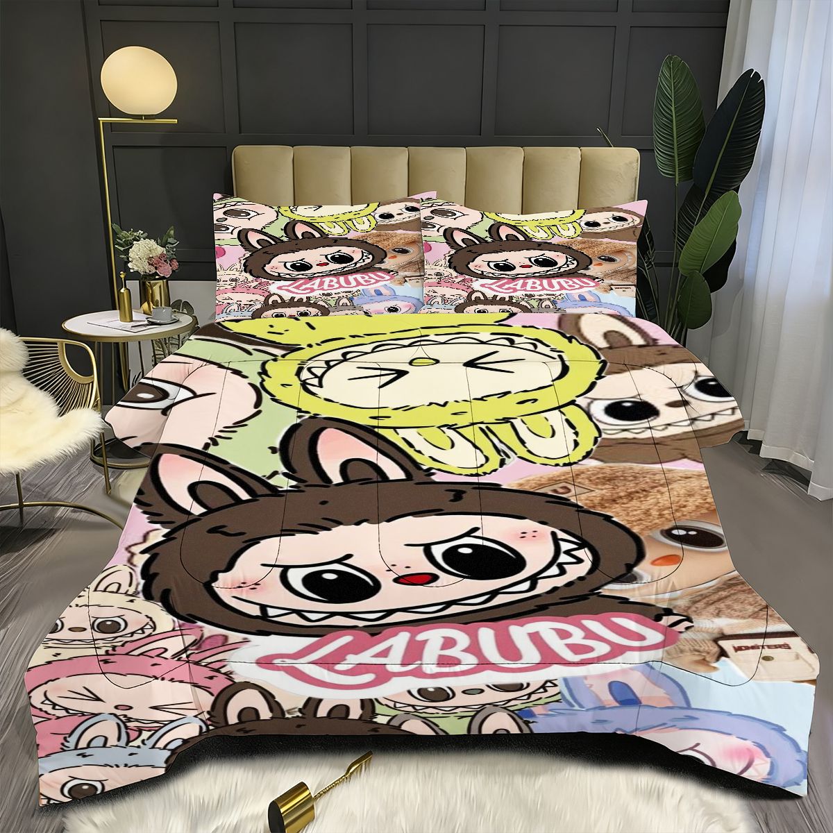 Labubu Comforter Pillowcase Sets Blanket All Season Reversible Quilted Duvet