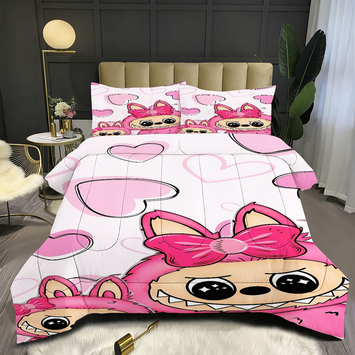 Labubu Comforter Pillowcase Sets Blanket All Season Reversible Quilted Duvet