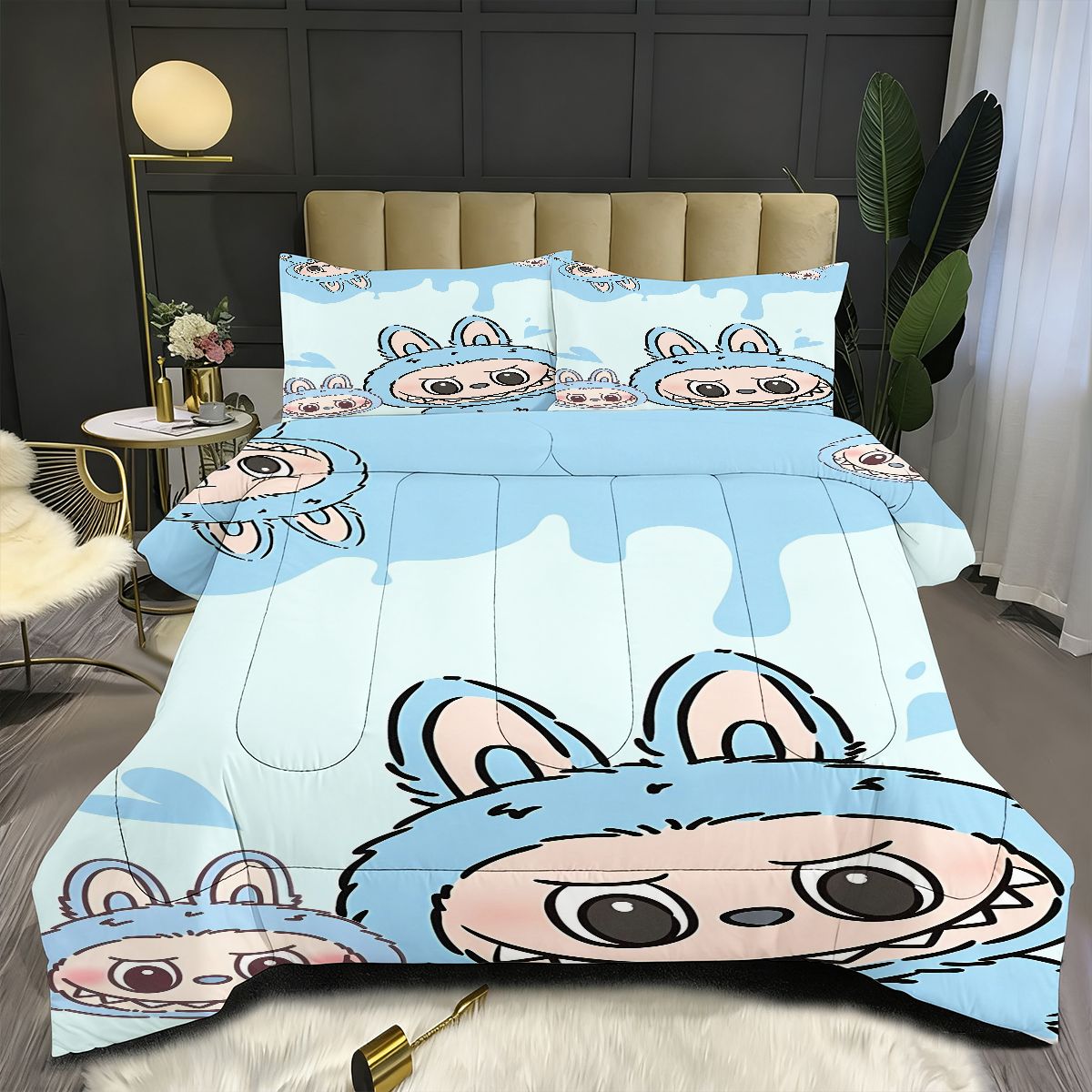 Labubu Comforter Pillowcase Sets Blanket All Season Reversible Quilted Duvet