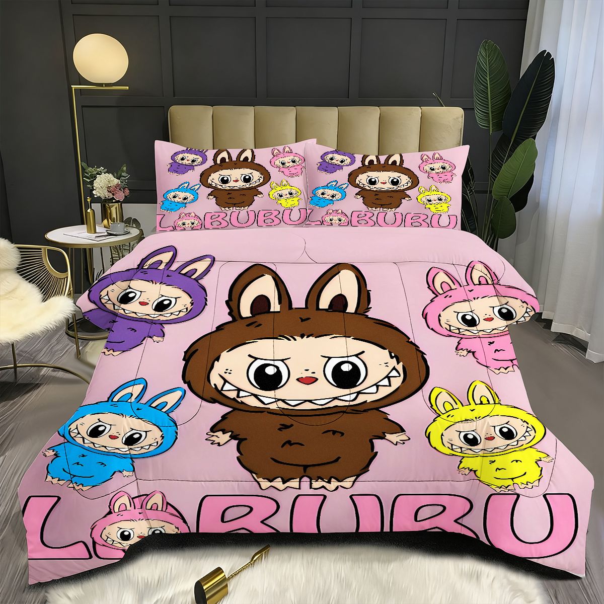 Labubu Comforter Pillowcase Sets Blanket All Season Reversible Quilted Duvet