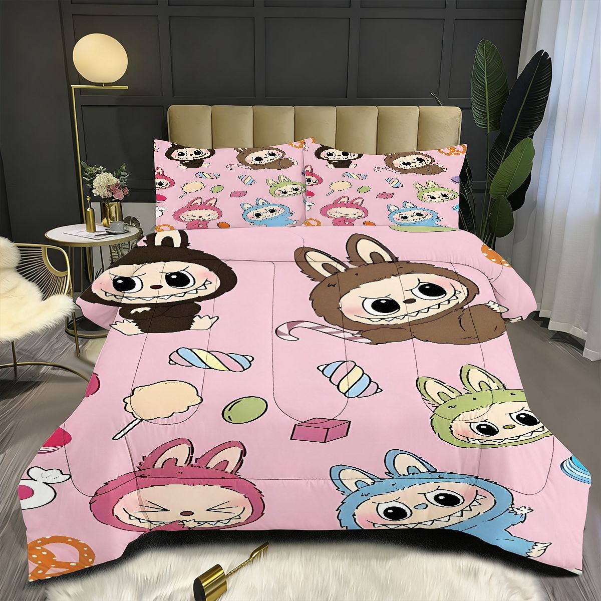 Labubu Comforter Pillowcase Sets Blanket All Season Reversible Quilted Duvet