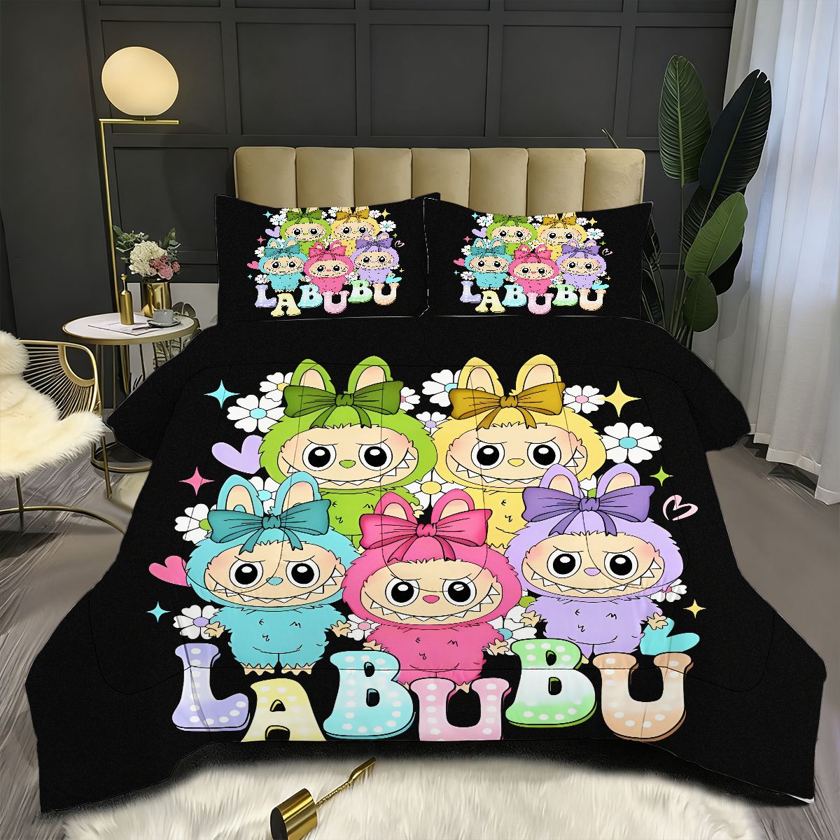 Labubu Comforter Pillowcase Sets Blanket All Season Reversible Quilted Duvet