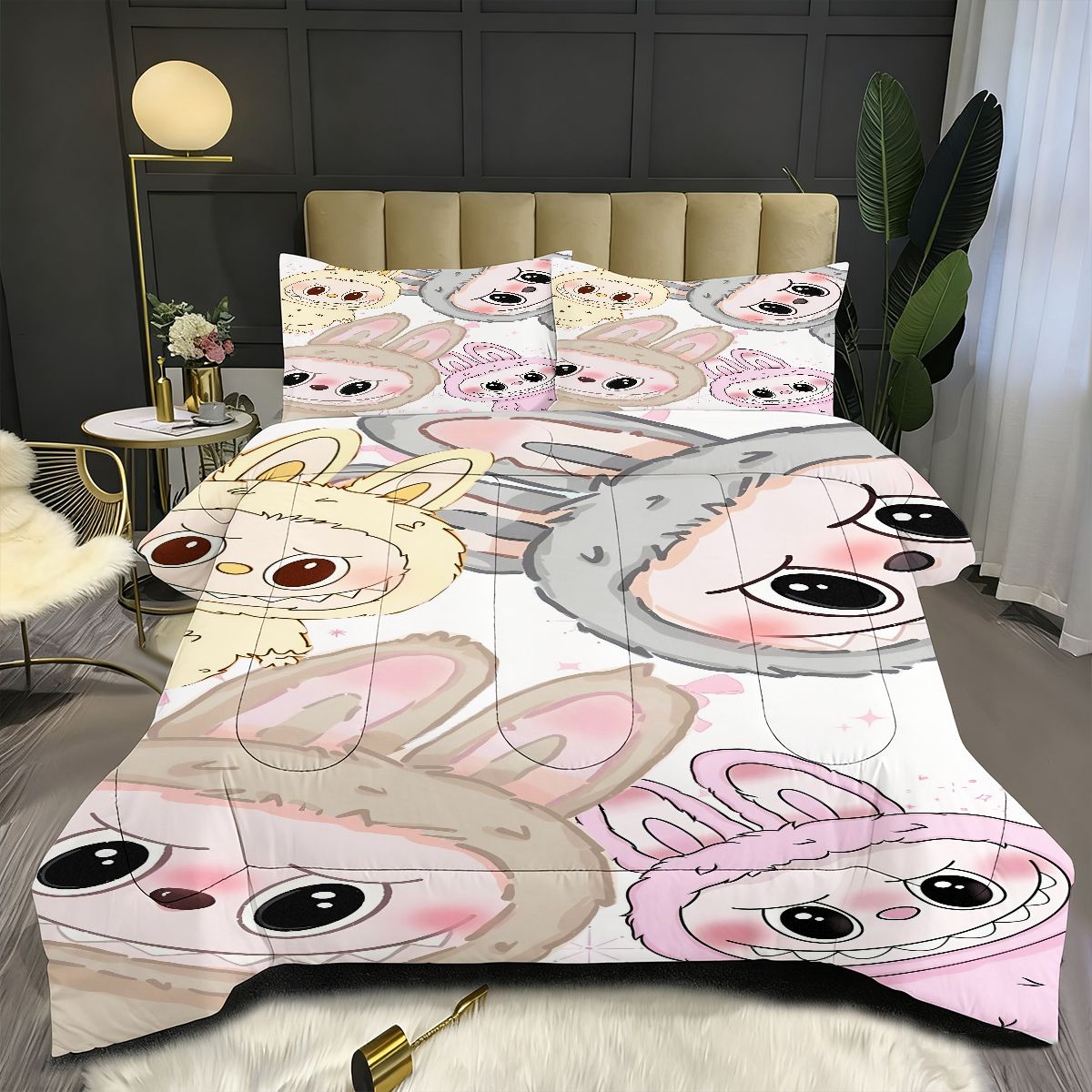 Labubu Comforter Pillowcase Sets Blanket All Season Reversible Quilted Duvet