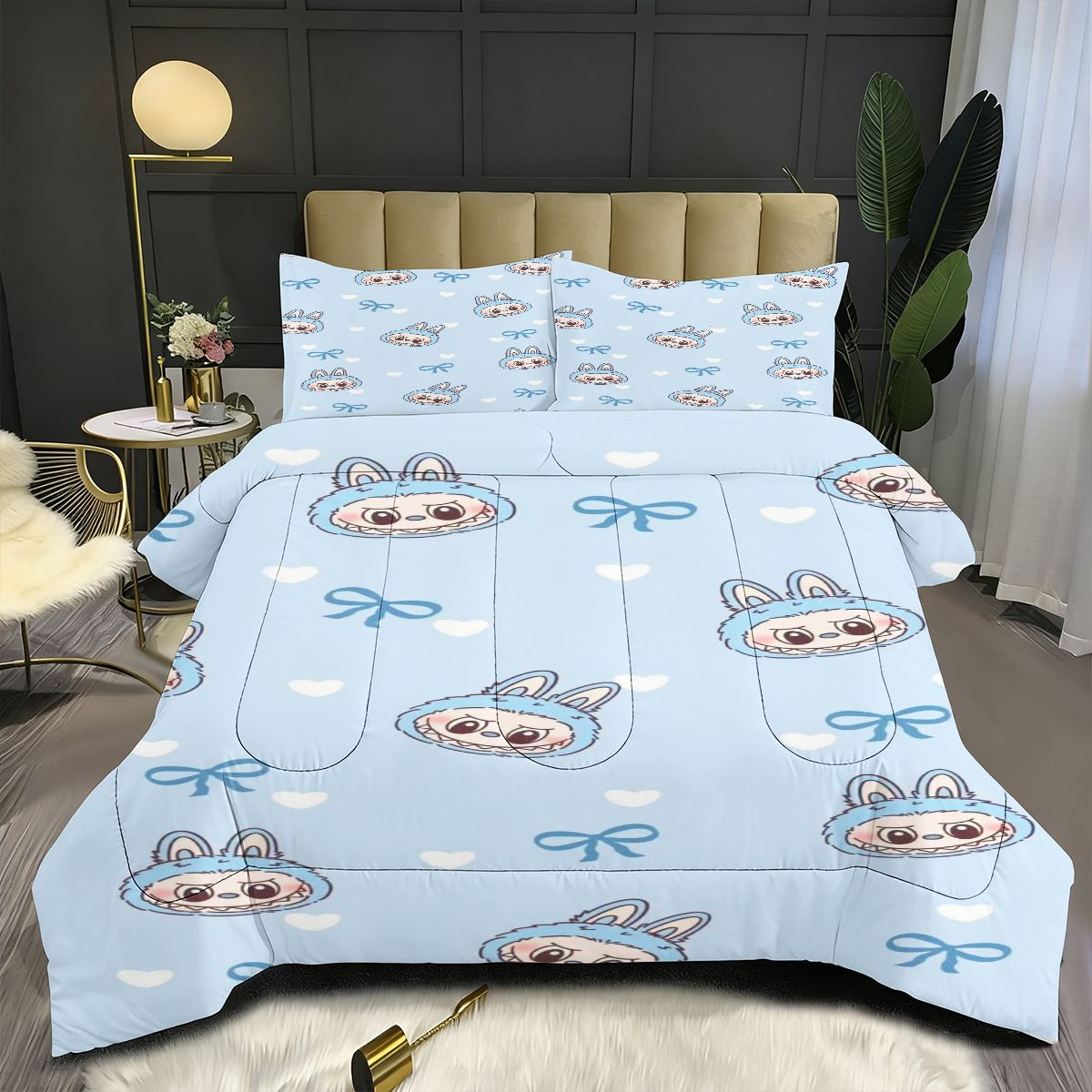 Labubu Comforter Pillowcase Sets Blanket All Season Reversible Quilted Duvet