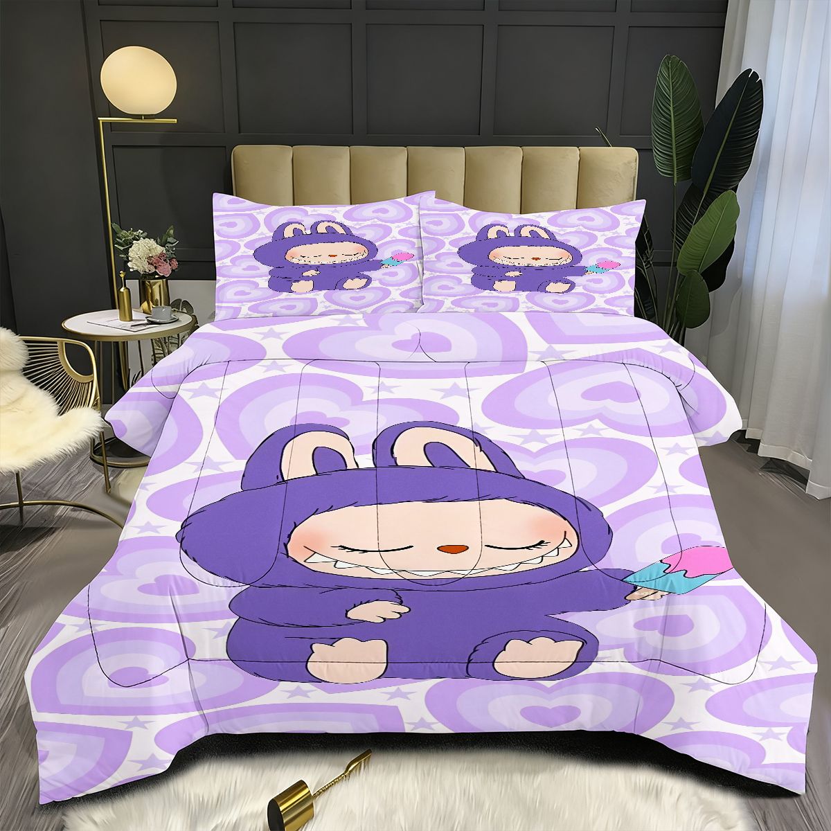 Labubu Comforter Pillowcase Sets Blanket All Season Reversible Quilted Duvet