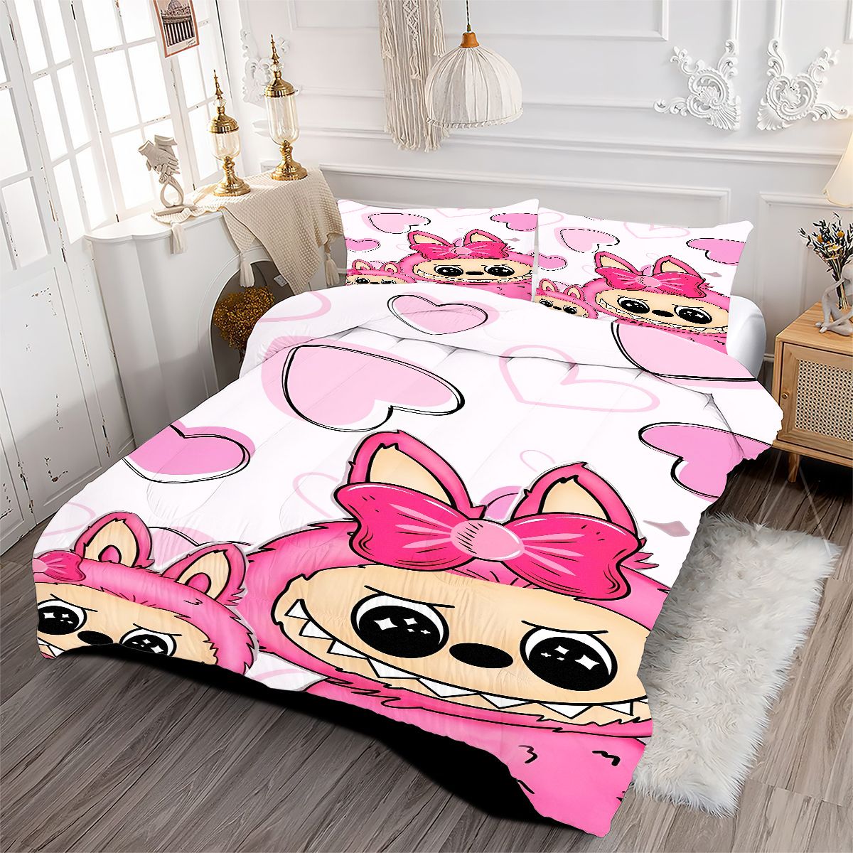 Labubu Comforter Pillowcase Sets Blanket All Season Reversible Quilted Duvet