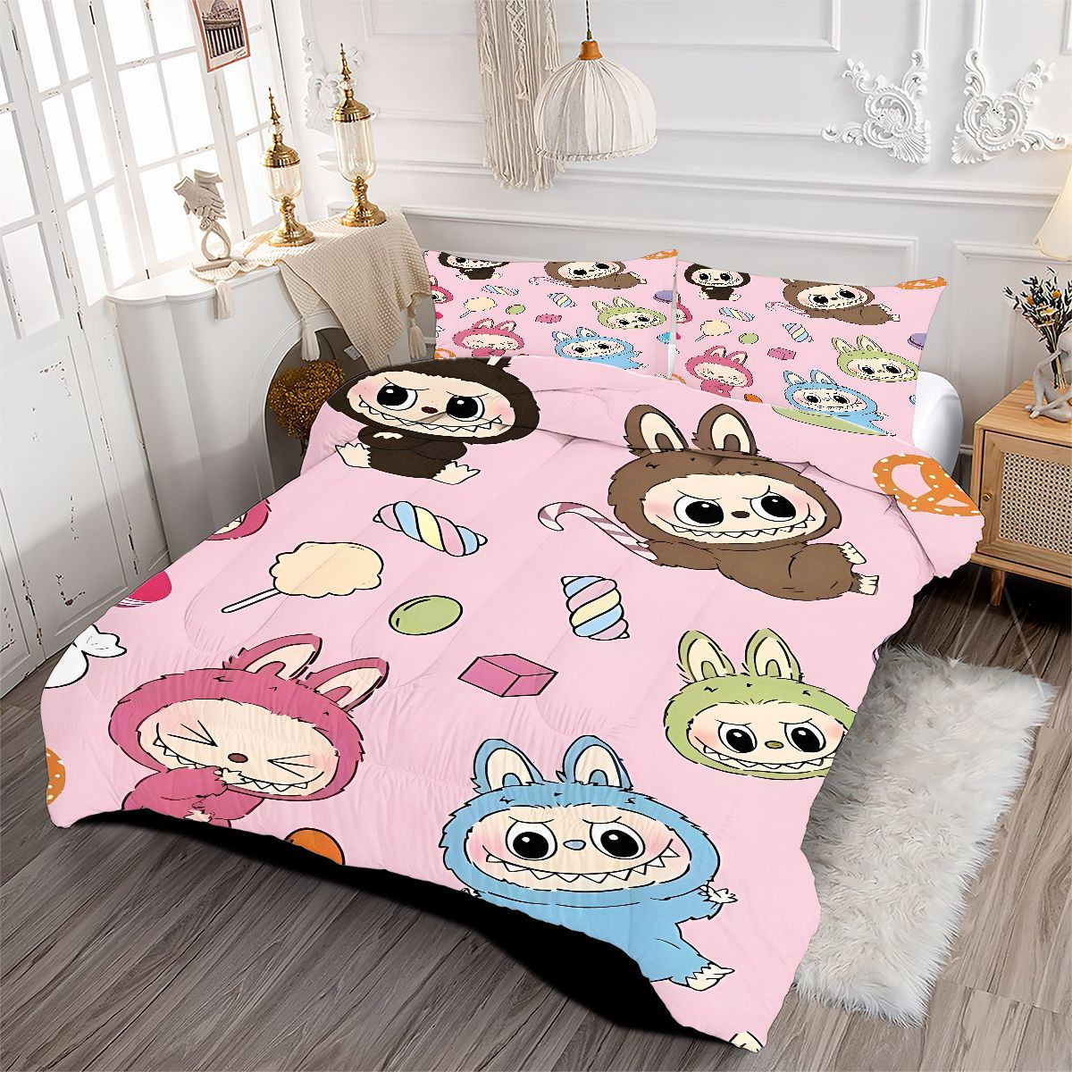 Labubu Comforter Pillowcase Sets Blanket All Season Reversible Quilted Duvet