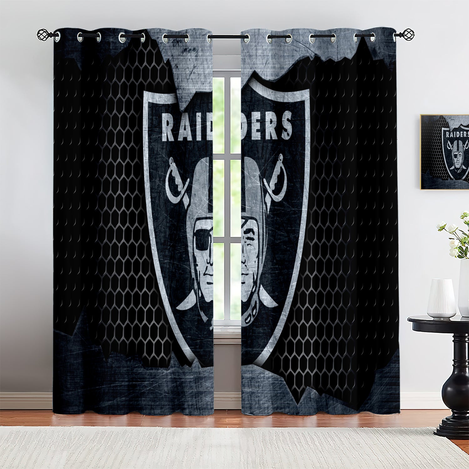 Las Vegas Raiders Blackout Curtains Drapes For Window Treatment Set