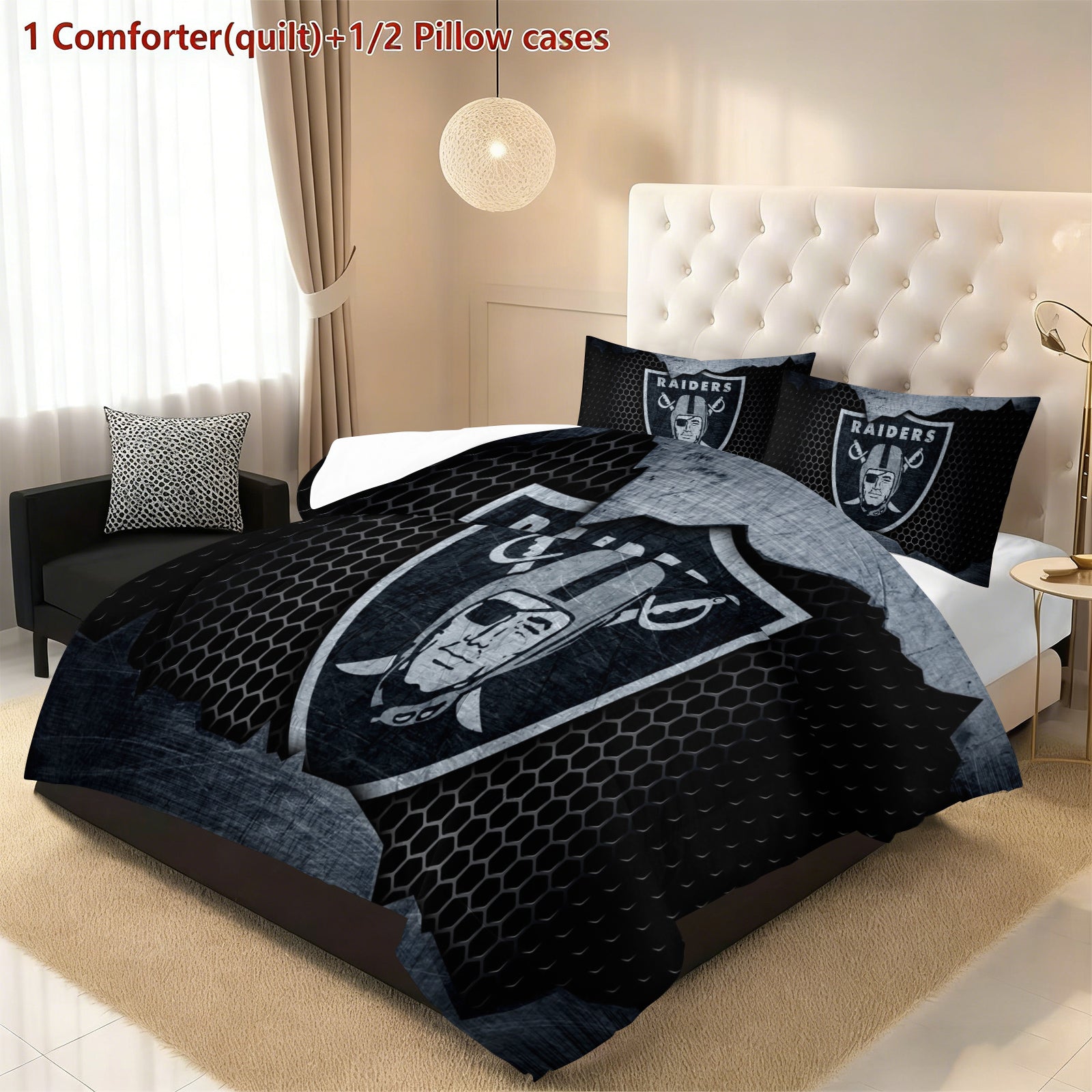 Las Vegas Raiders Comforter Pillowcase Sets Blanket All Season Reversible Quilted Duvet