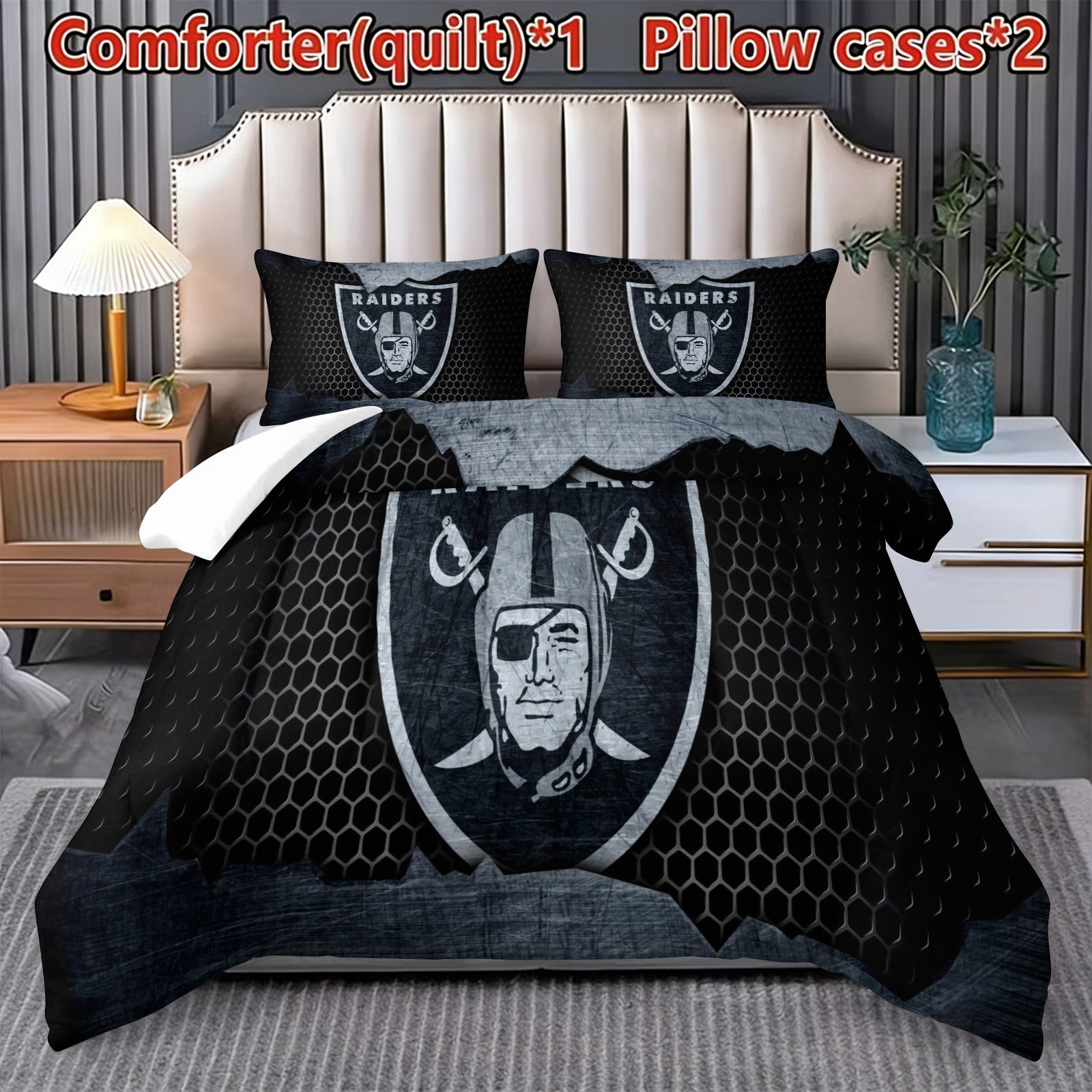 Las Vegas Raiders Comforter Pillowcase Sets Blanket All Season Reversible Quilted Duvet