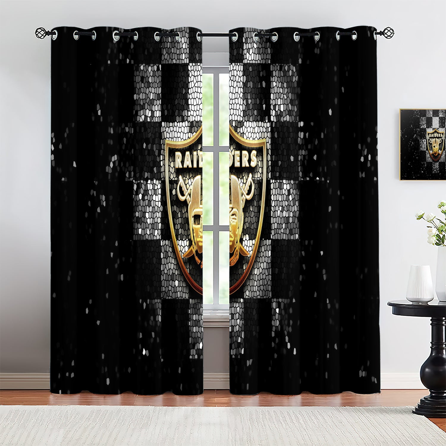 Las Vegas Raiders Blackout Curtains Drapes For Window Treatment Set