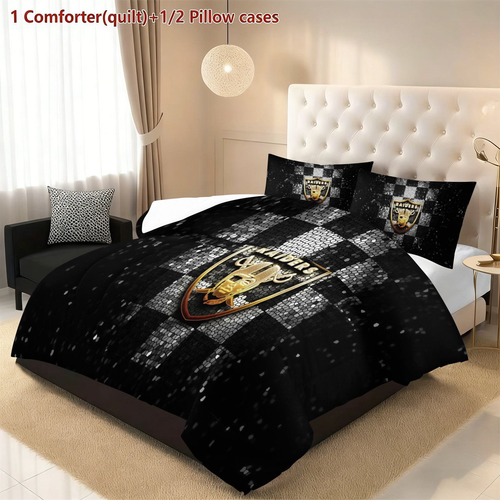 Las Vegas Raiders Comforter Pillowcase Sets Blanket All Season Reversible Quilted Duvet