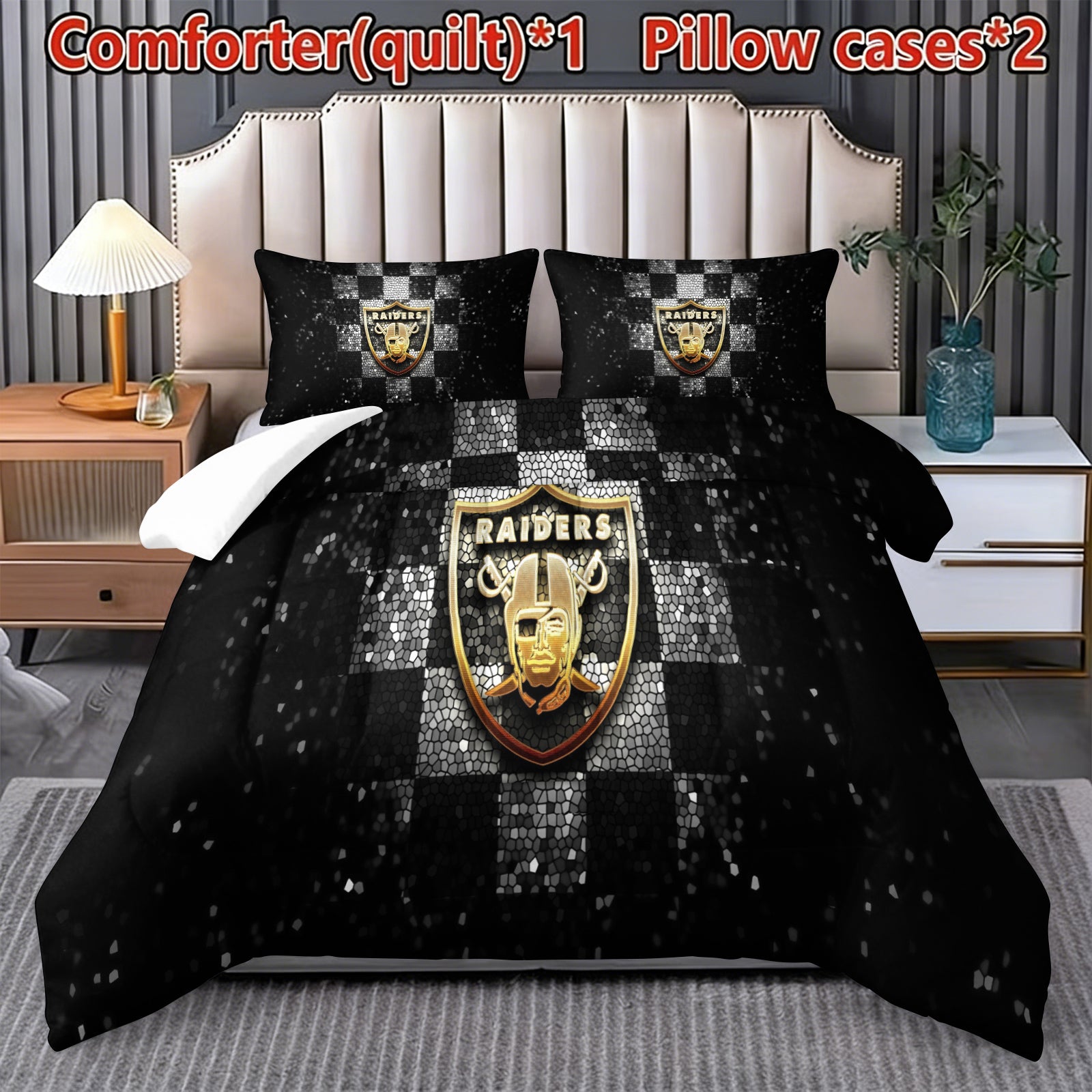 Las Vegas Raiders Comforter Pillowcase Sets Blanket All Season Reversible Quilted Duvet