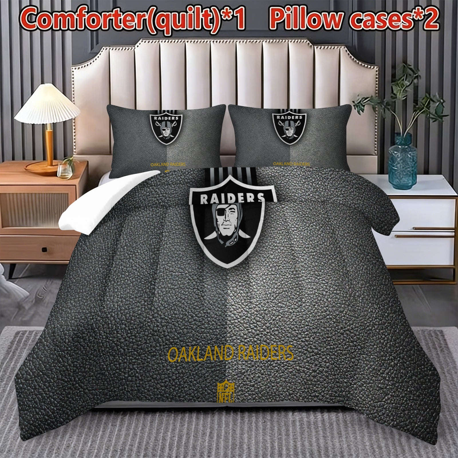 Las Vegas Raiders Comforter Pillowcase Sets Blanket All Season Reversible Quilted Duvet