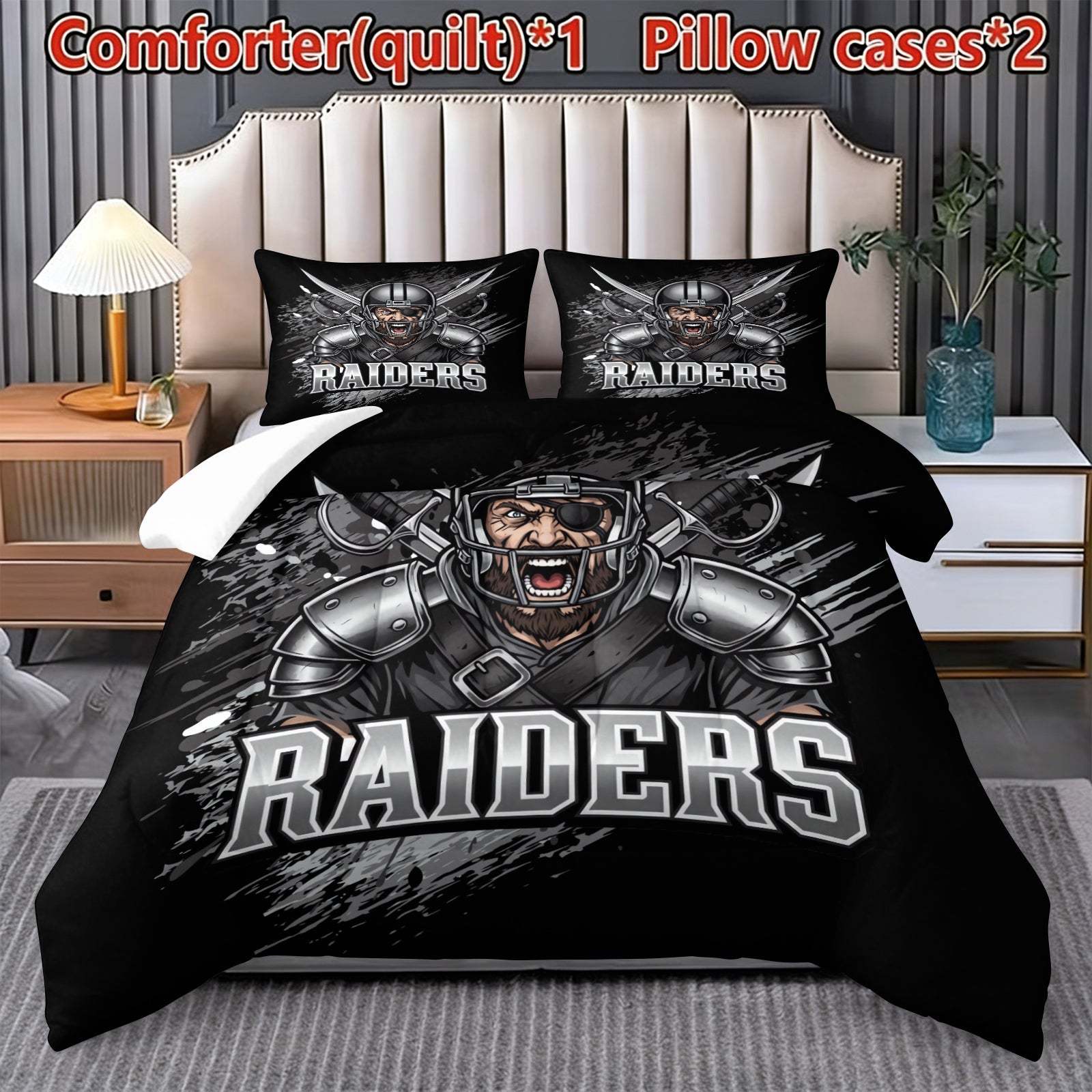 Las Vegas Raiders Comforter Pillowcase Sets Blanket All Season Reversible Quilted Duvet