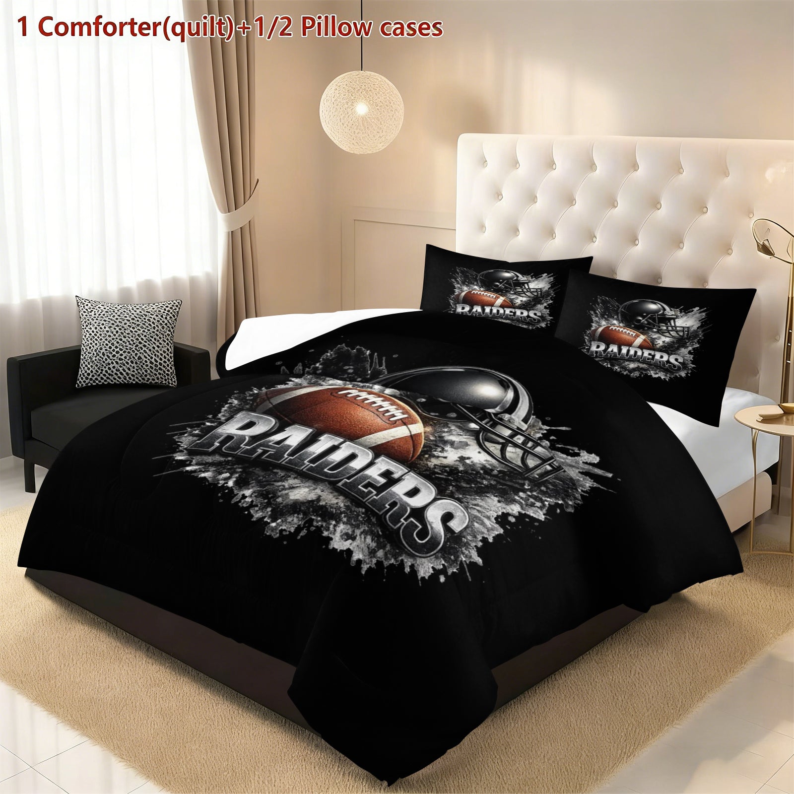 Las Vegas Raiders Comforter Pillowcase Sets Blanket All Season Reversible Quilted Duvet