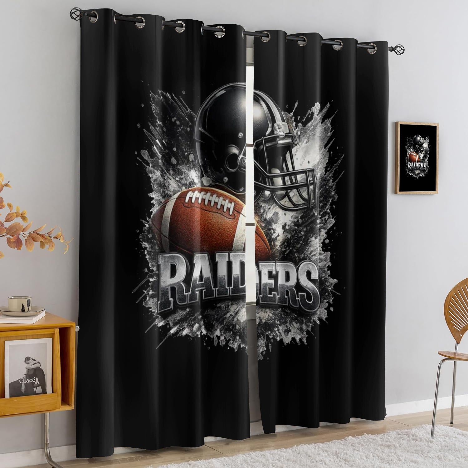 Las Vegas Raiders Blackout Curtains Drapes For Window Treatment Set