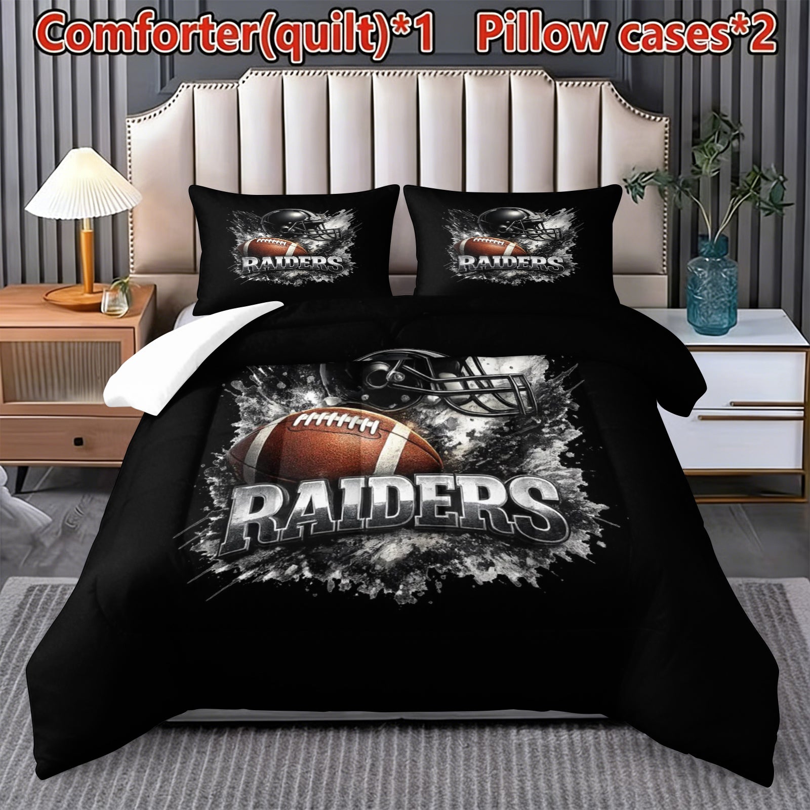 Las Vegas Raiders Comforter Pillowcase Sets Blanket All Season Reversible Quilted Duvet