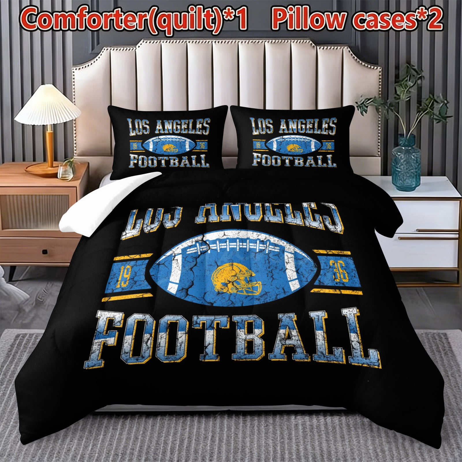 Los Angeles Chargers Comforter Pillowcase Sets Blanket All Season Reversible Quilted Duvet