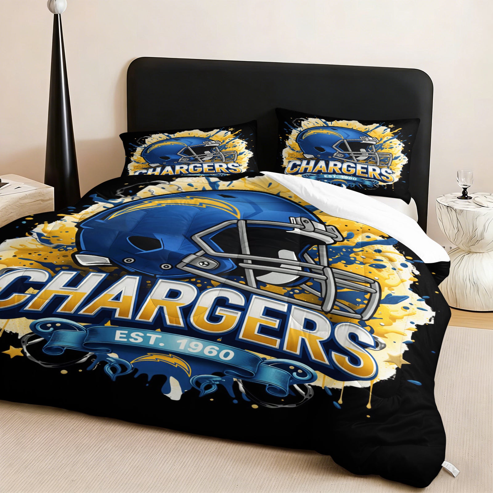 Los Angeles Chargers Comforter Pillowcase Sets Blanket All Season Reversible Quilted Duvet