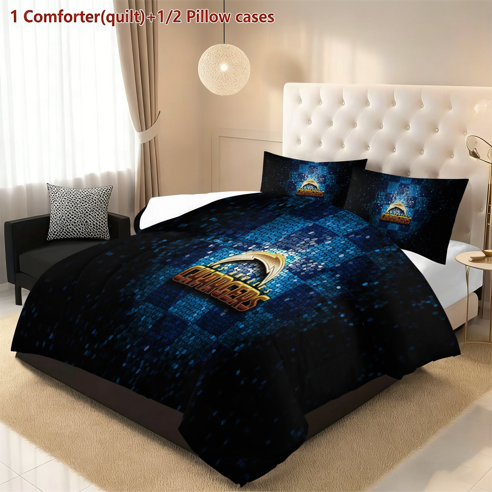 Los Angeles Chargers Comforter Pillowcase Sets Blanket All Season Reversible Quilted Duvet
