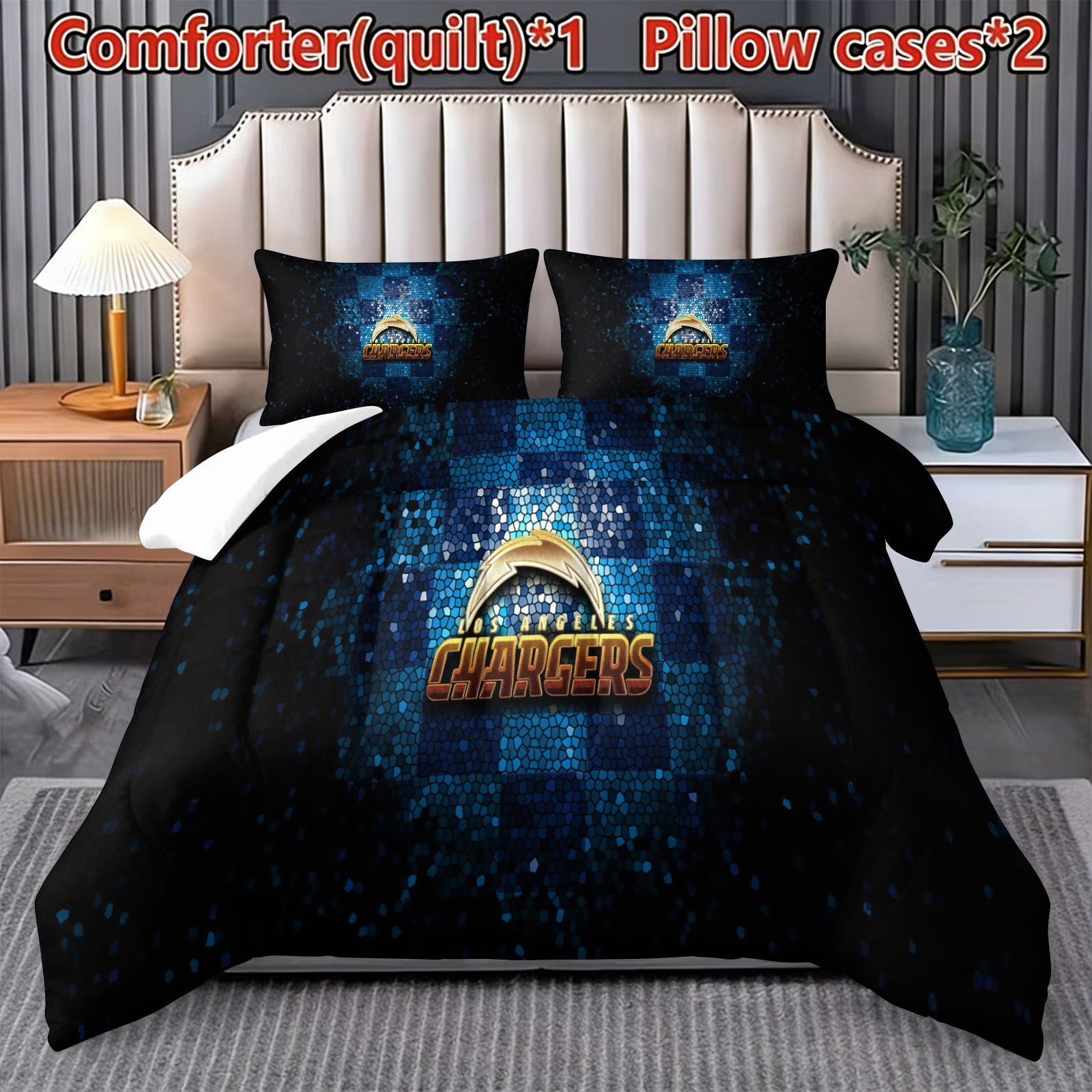 Los Angeles Chargers Comforter Pillowcase Sets Blanket All Season Reversible Quilted Duvet