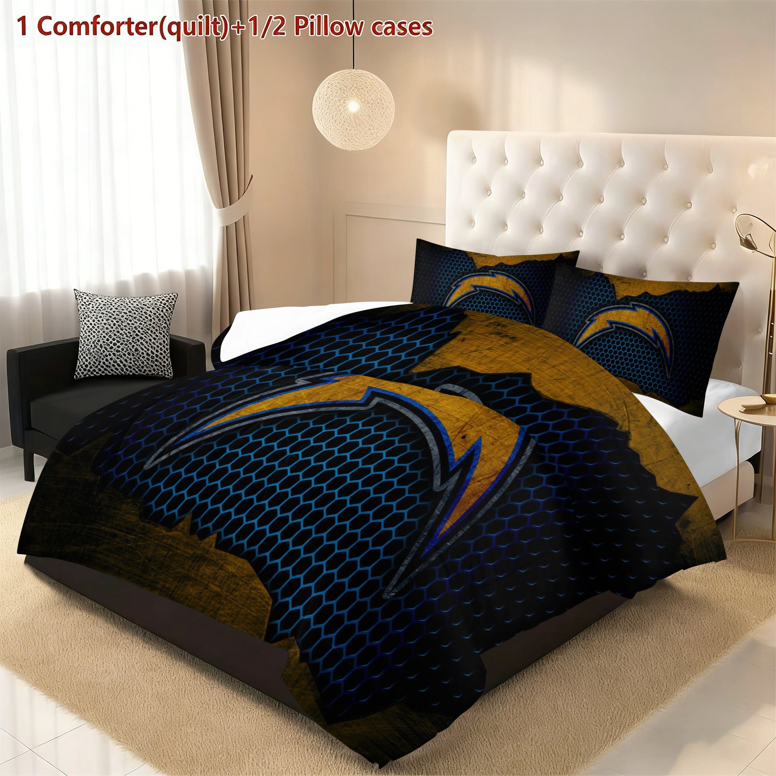 Los Angeles Chargers Comforter Pillowcase Sets Blanket All Season Reversible Quilted Duvet