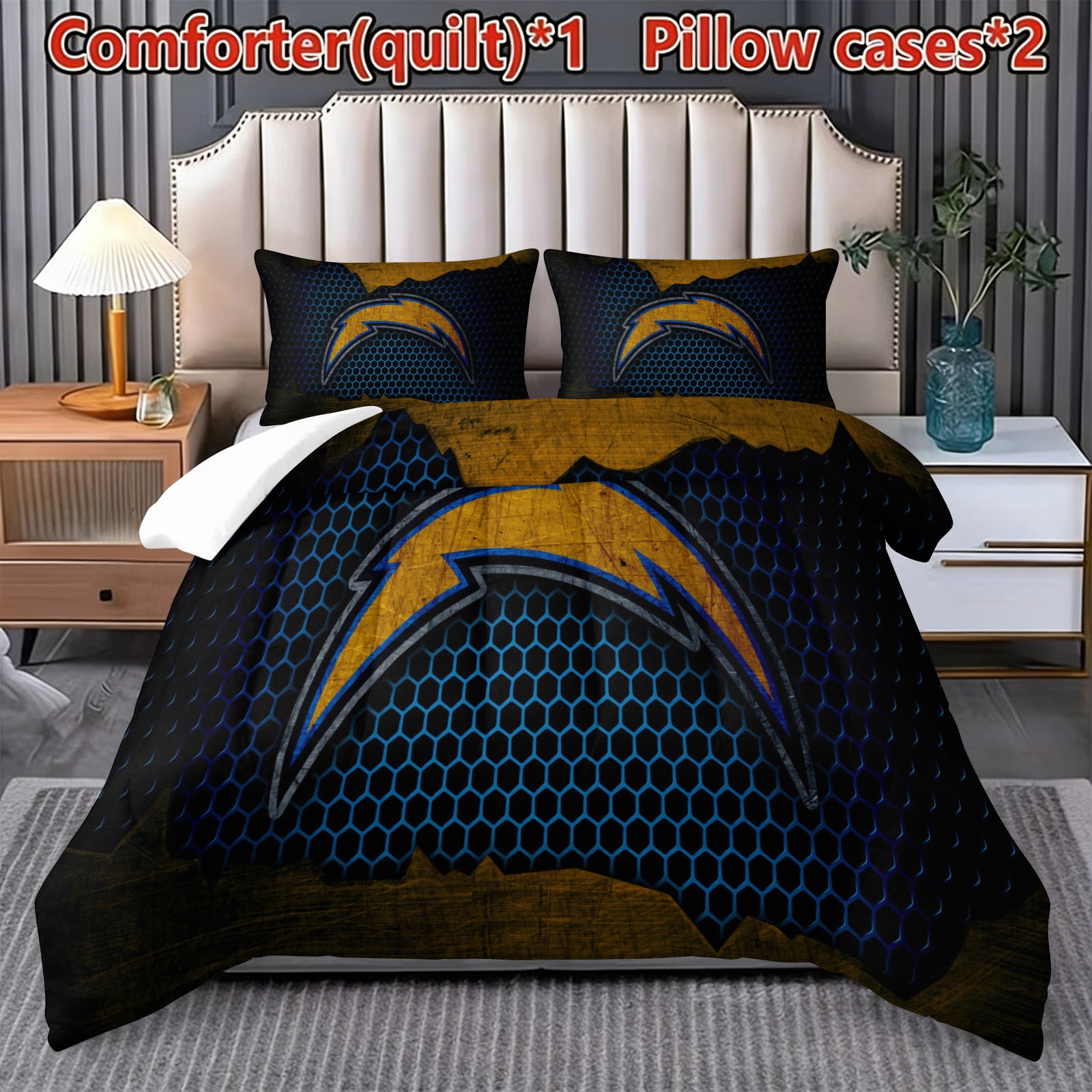 Los Angeles Chargers Comforter Pillowcase Sets Blanket All Season Reversible Quilted Duvet