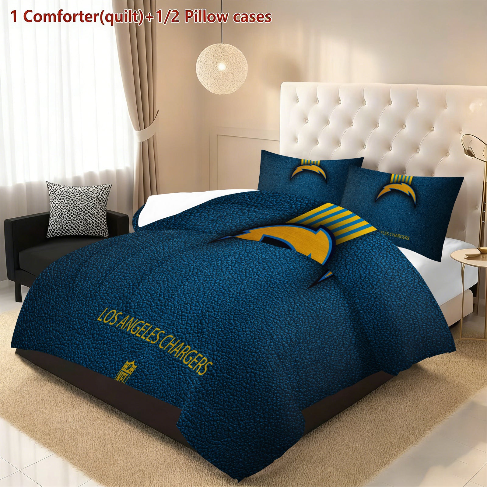 Los Angeles Chargers Comforter Pillowcase Sets Blanket All Season Reversible Quilted Duvet