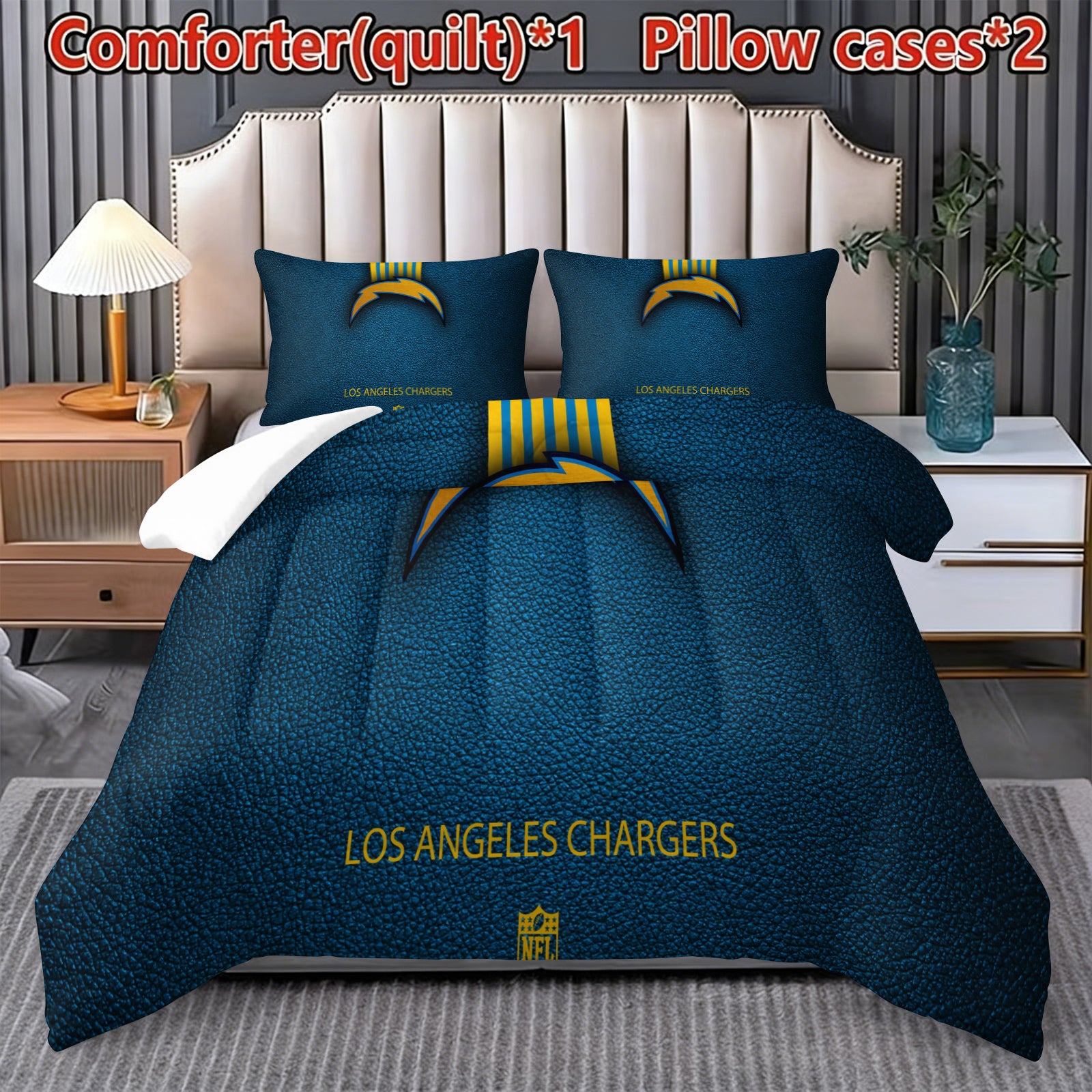Los Angeles Chargers Comforter Pillowcase Sets Blanket All Season Reversible Quilted Duvet