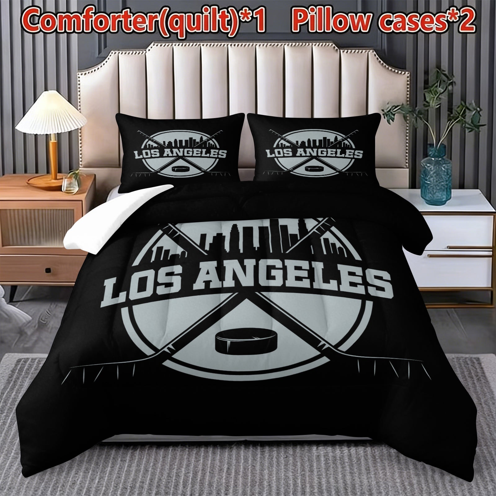 Los Angeles Kings Hockey League Comforter Pillowcase Sets Blanket All Season Reversible Quilted Duvet