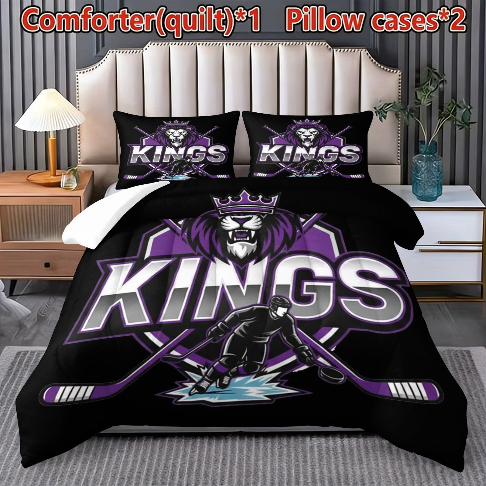Los Angeles Kings Hockey League Comforter Pillowcase Sets Blanket All Season Reversible Quilted Duvet