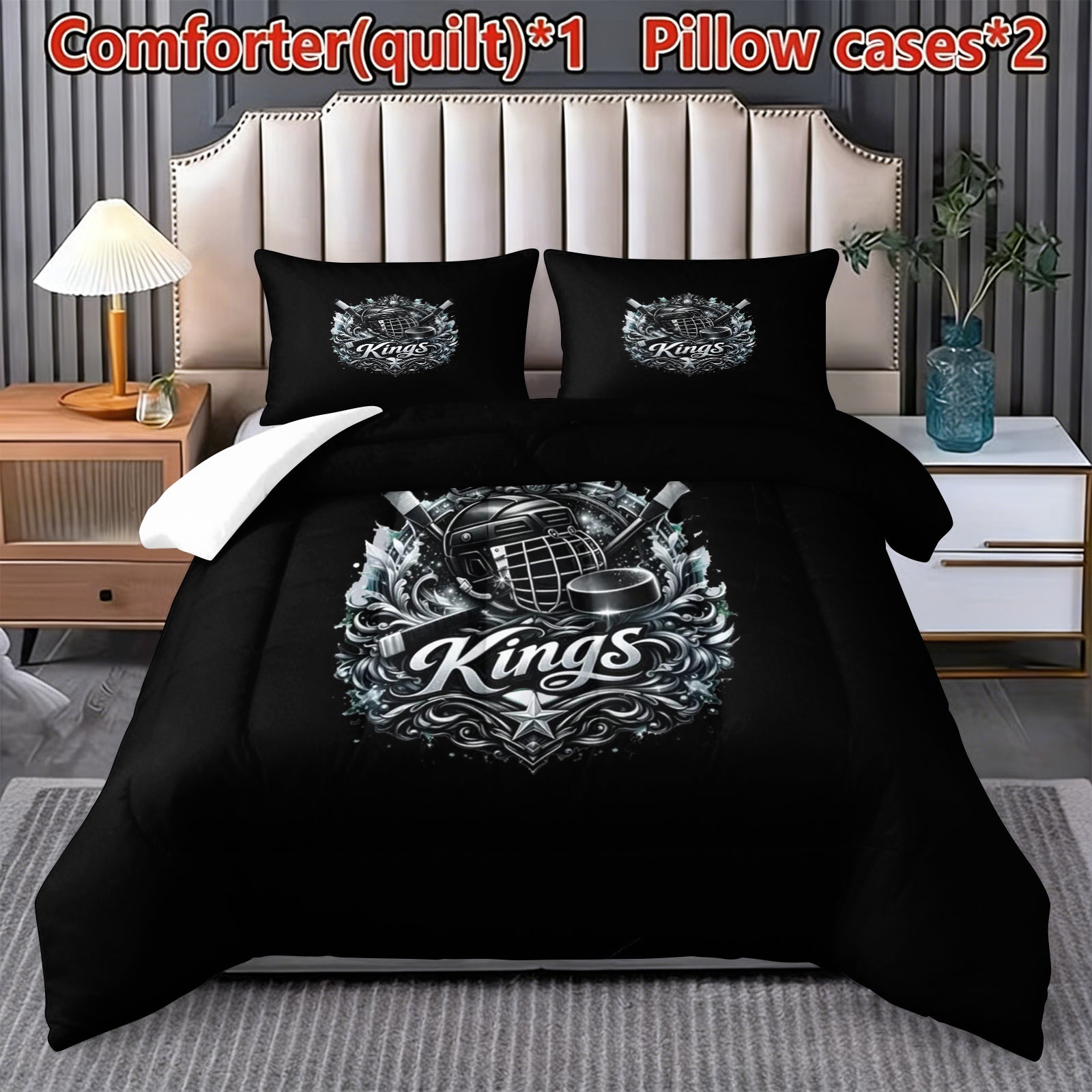 Los Angeles Kings Hockey League Comforter Pillowcase Sets Blanket All Season Reversible Quilted Duvet