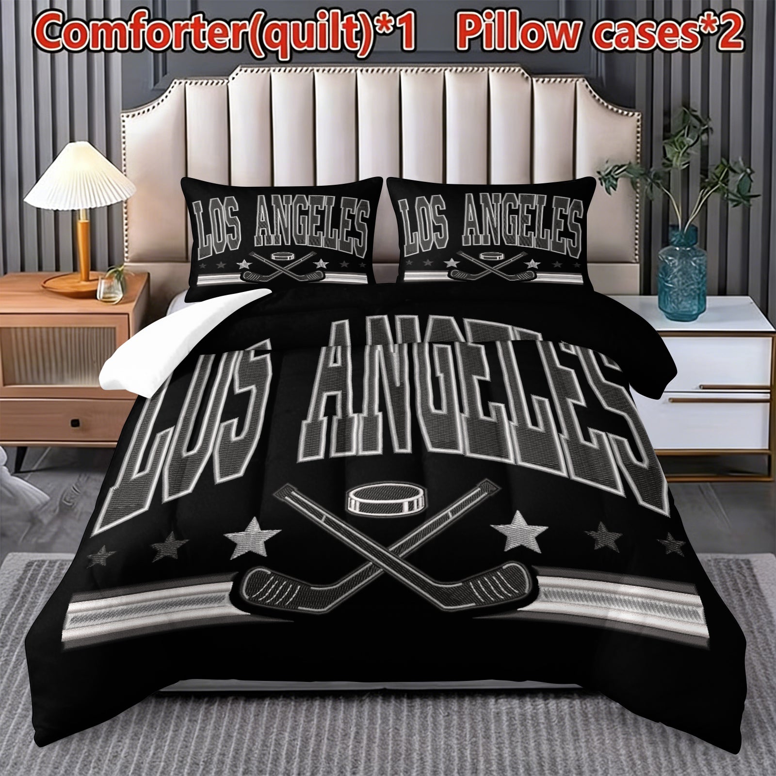 Los Angeles Kings Hockey League Comforter Pillowcase Sets Blanket All Season Reversible Quilted Duvet