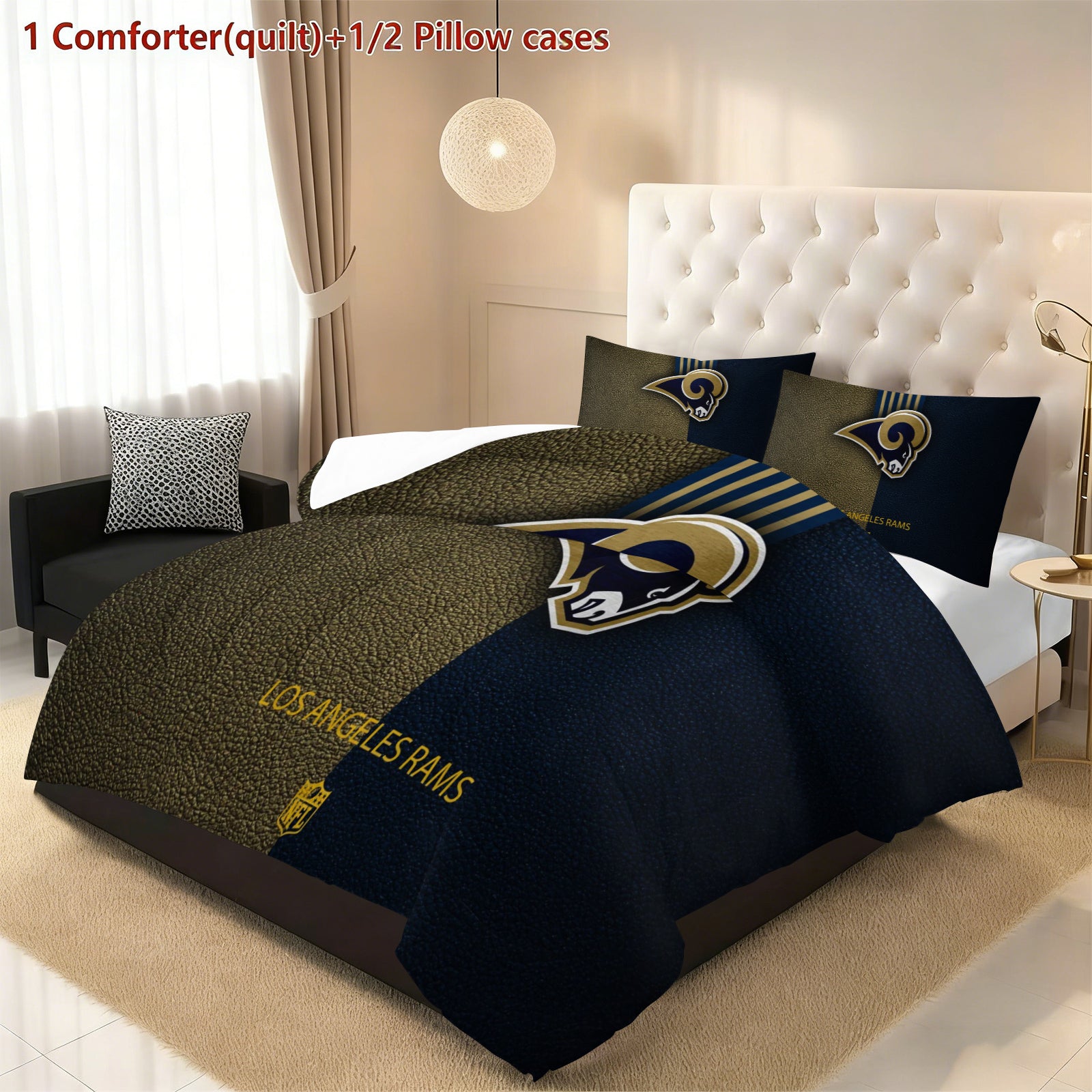 Los Angeles Rams Comforter Pillowcase Sets Blanket All Season Reversible Quilted Duvet