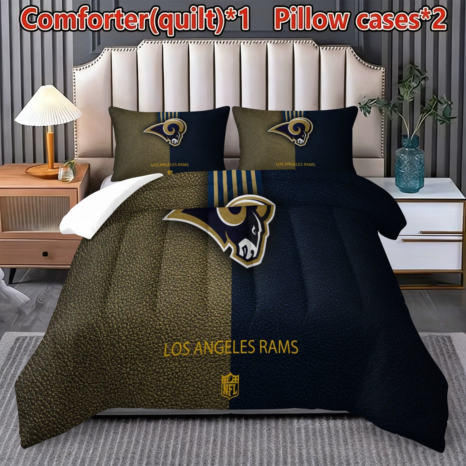 Los Angeles Rams Comforter Pillowcase Sets Blanket All Season Reversible Quilted Duvet