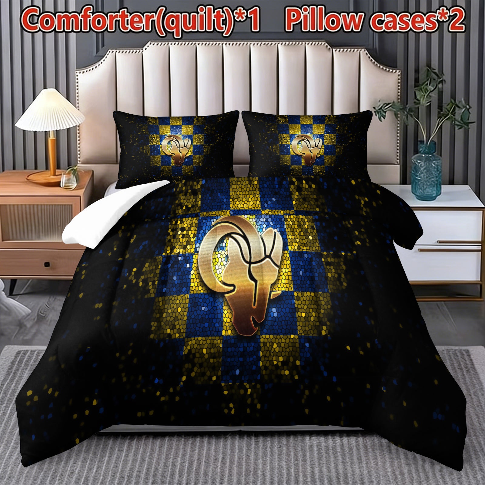 Los Angeles Rams Comforter Pillowcase Sets Blanket All Season Reversible Quilted Duvet
