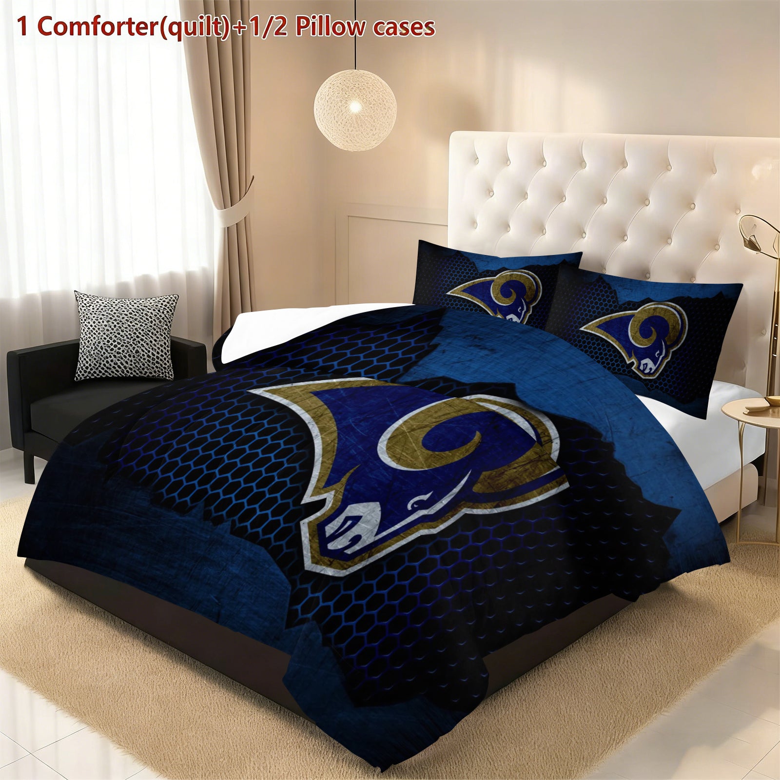 Los Angeles Rams Comforter Pillowcase Sets Blanket All Season Reversible Quilted Duvet