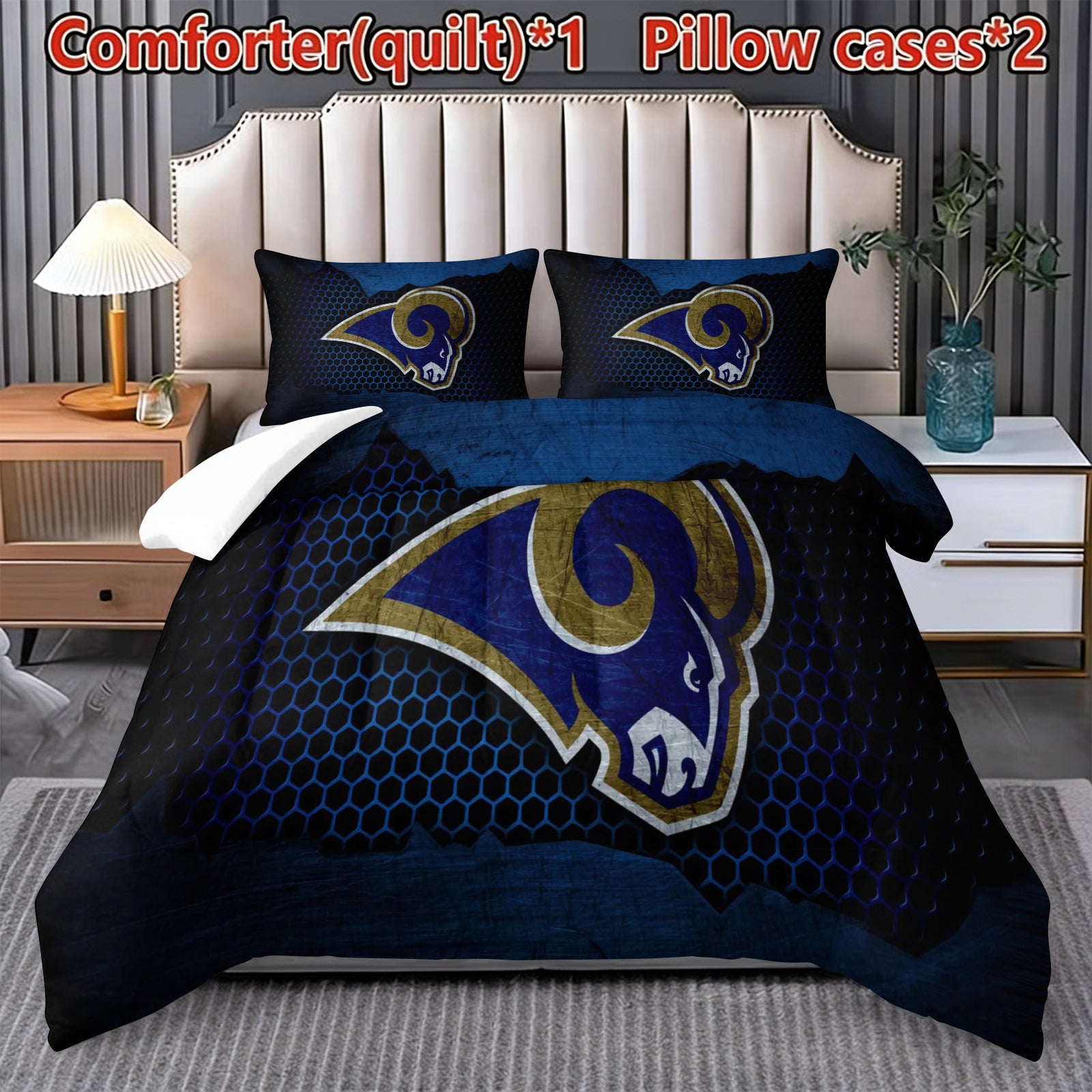 Los Angeles Rams Comforter Pillowcase Sets Blanket All Season Reversible Quilted Duvet