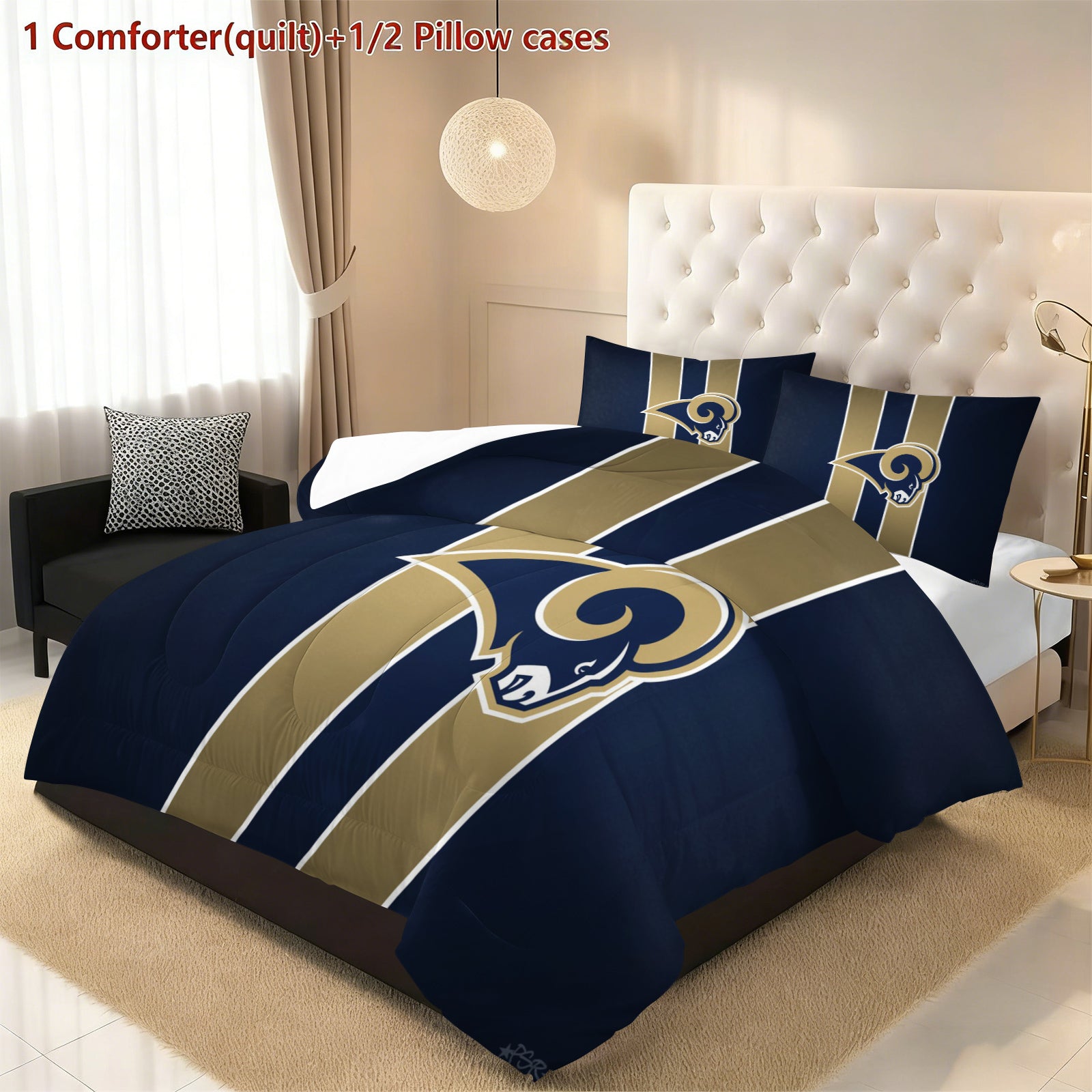 Los Angeles Rams Comforter Pillowcase Sets Blanket All Season Reversible Quilted Duvet
