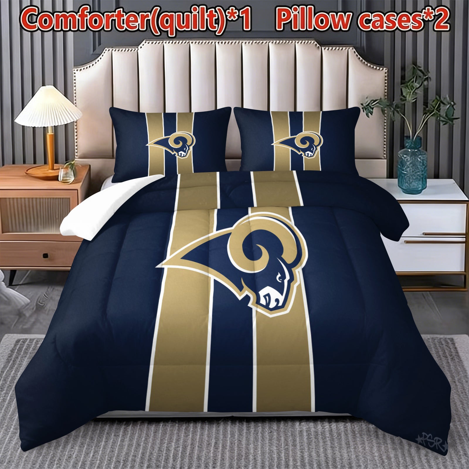 Los Angeles Rams Comforter Pillowcase Sets Blanket All Season Reversible Quilted Duvet
