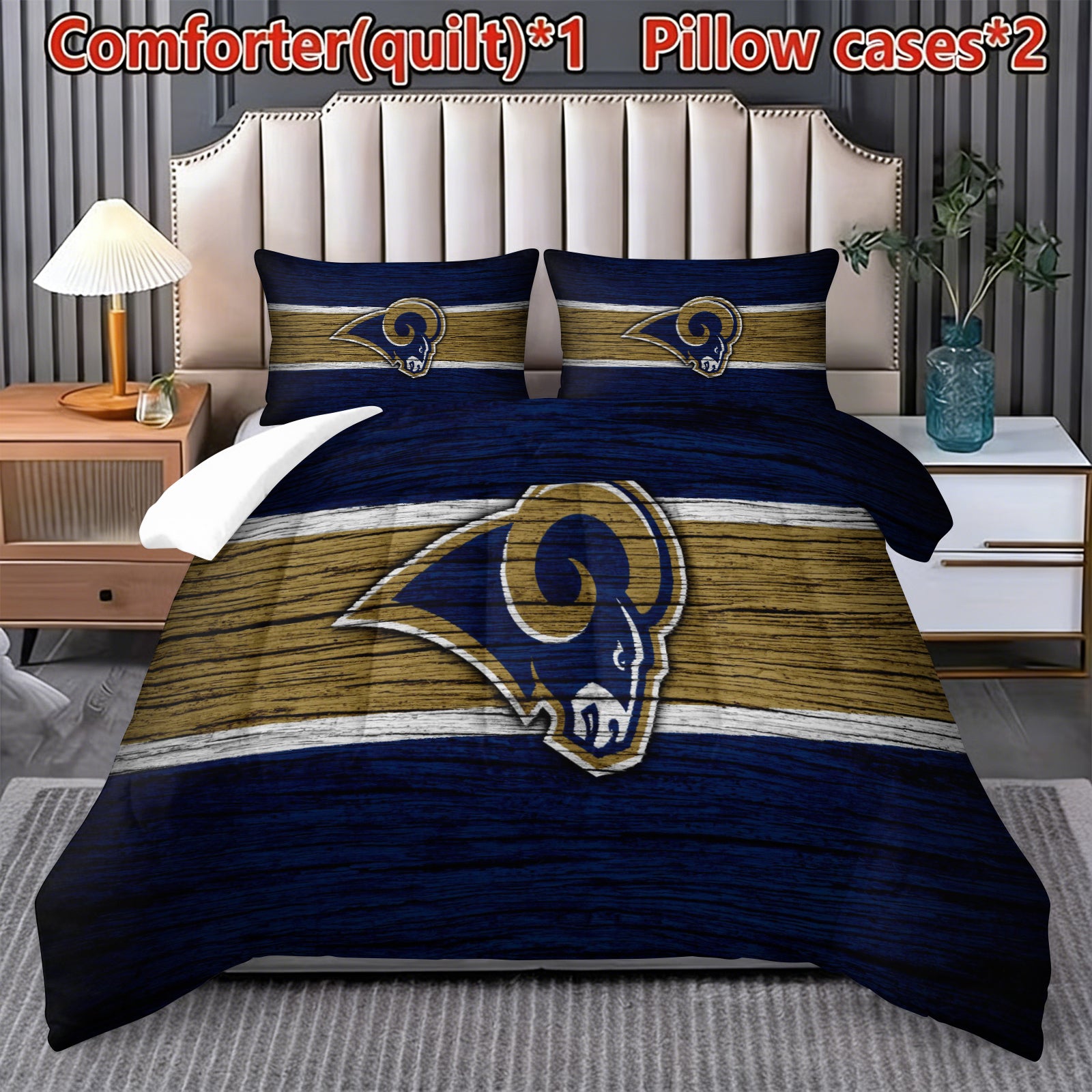 Los Angeles Rams Comforter Pillowcase Sets Blanket All Season Reversible Quilted Duvet